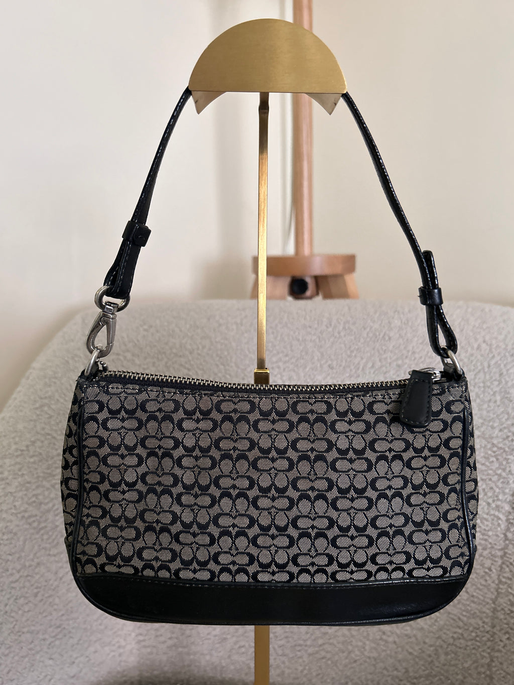 Vintage Coach Demi black mini monogram shoulder bag