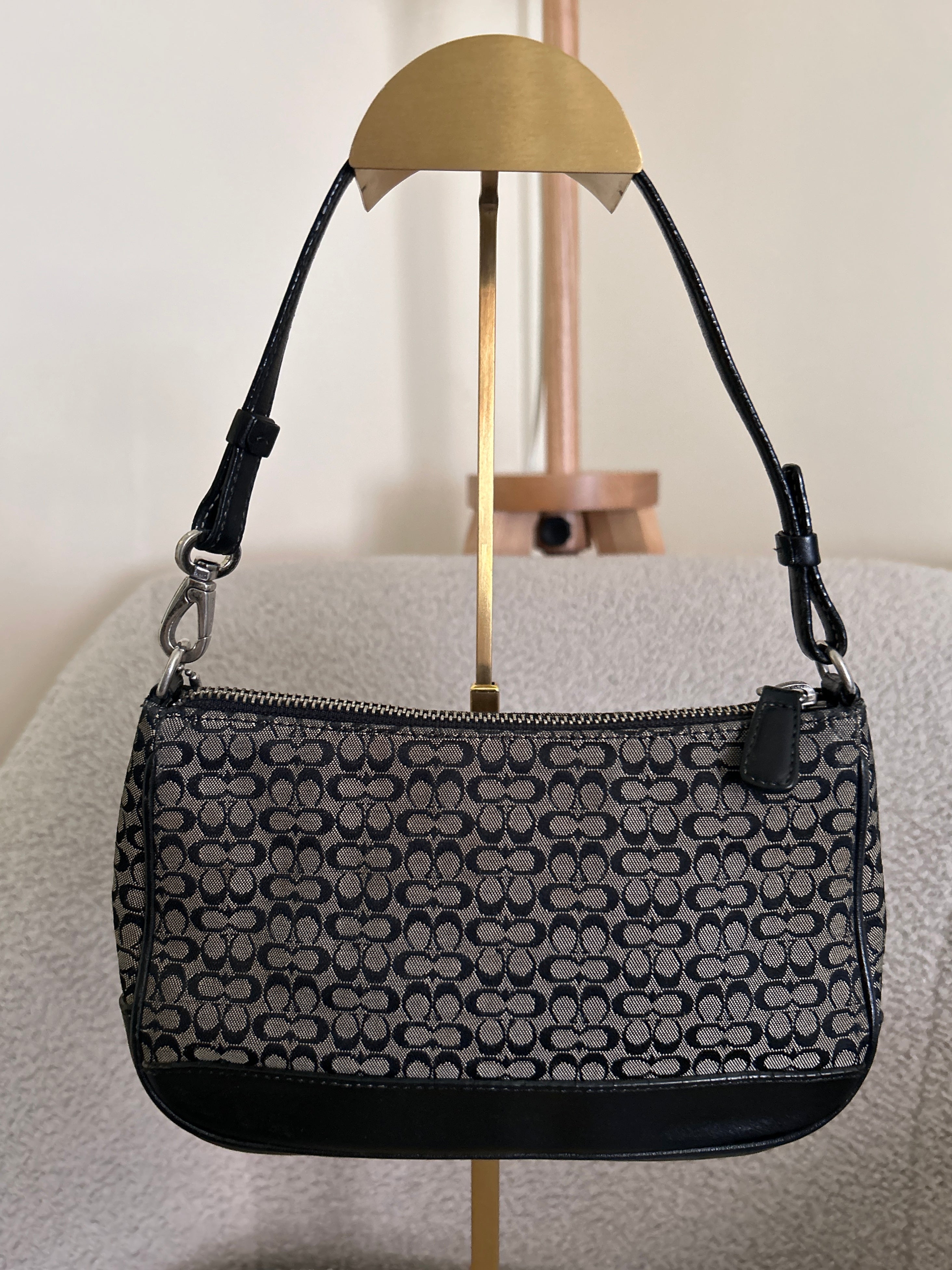 Vintage Coach Demi black mini monogram shoulder bag
