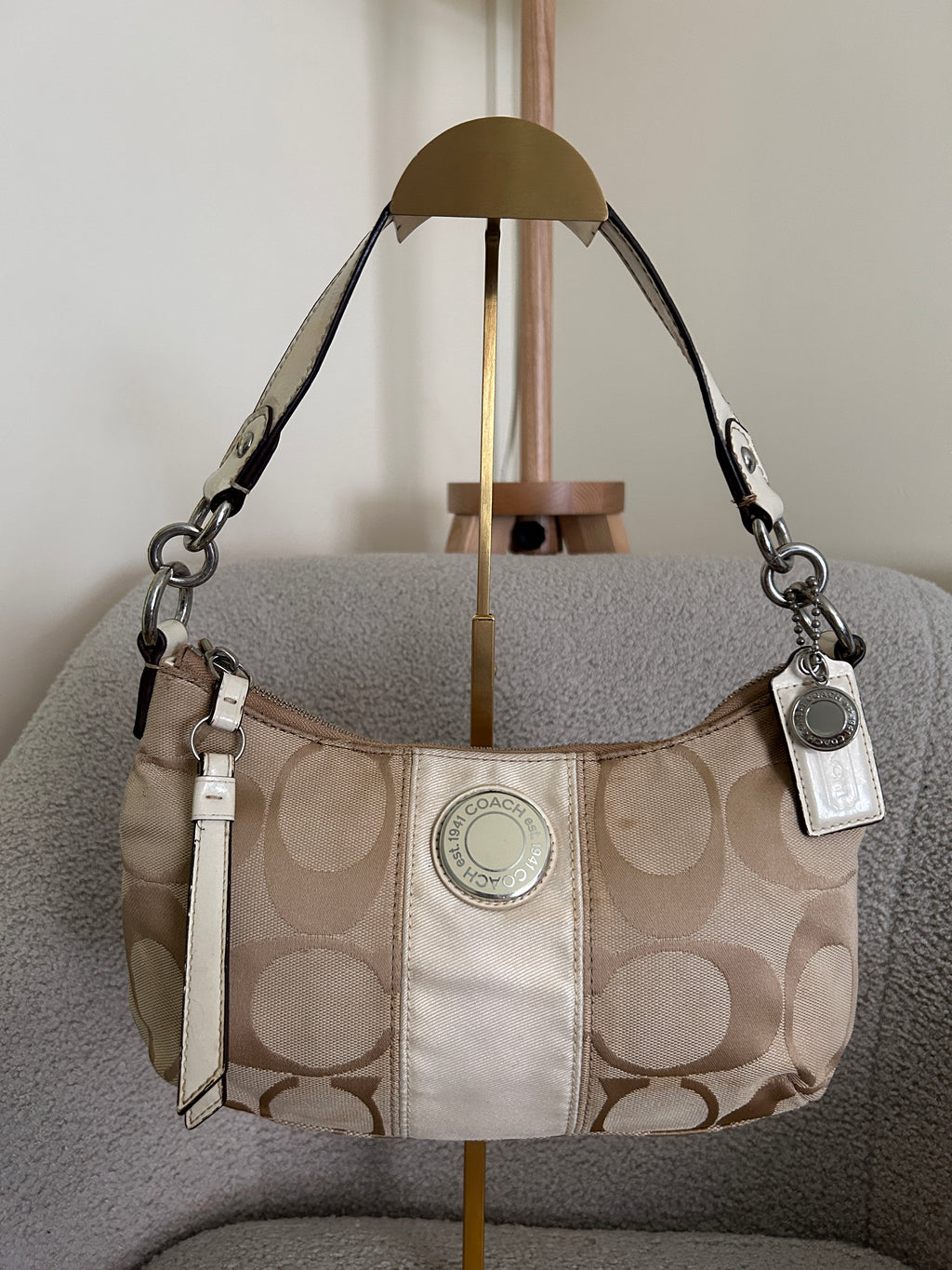 Vintage Coach signature monogram white stripe shoulder bag