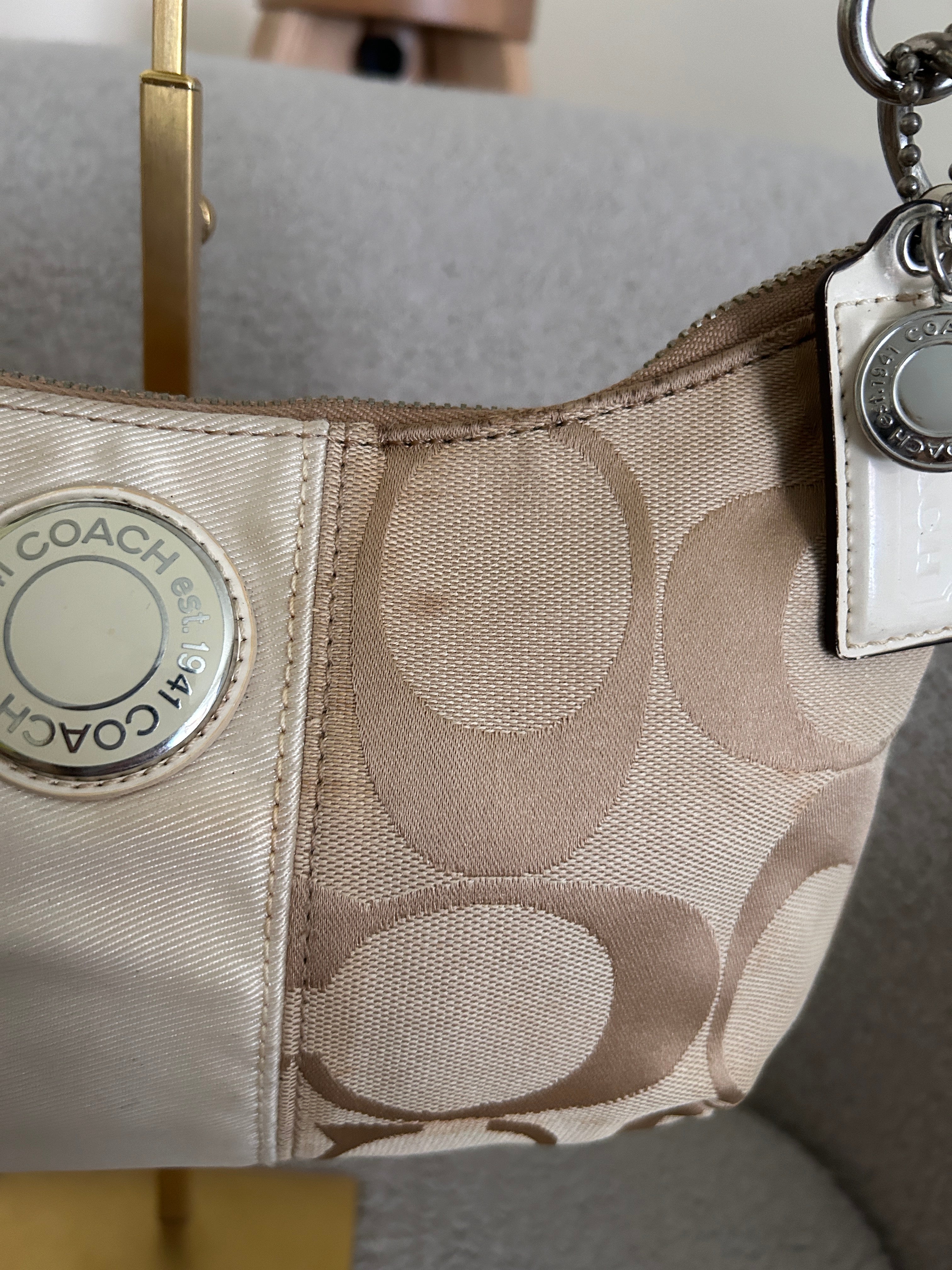 Vintage Coach signature monogram white stripe shoulder bag