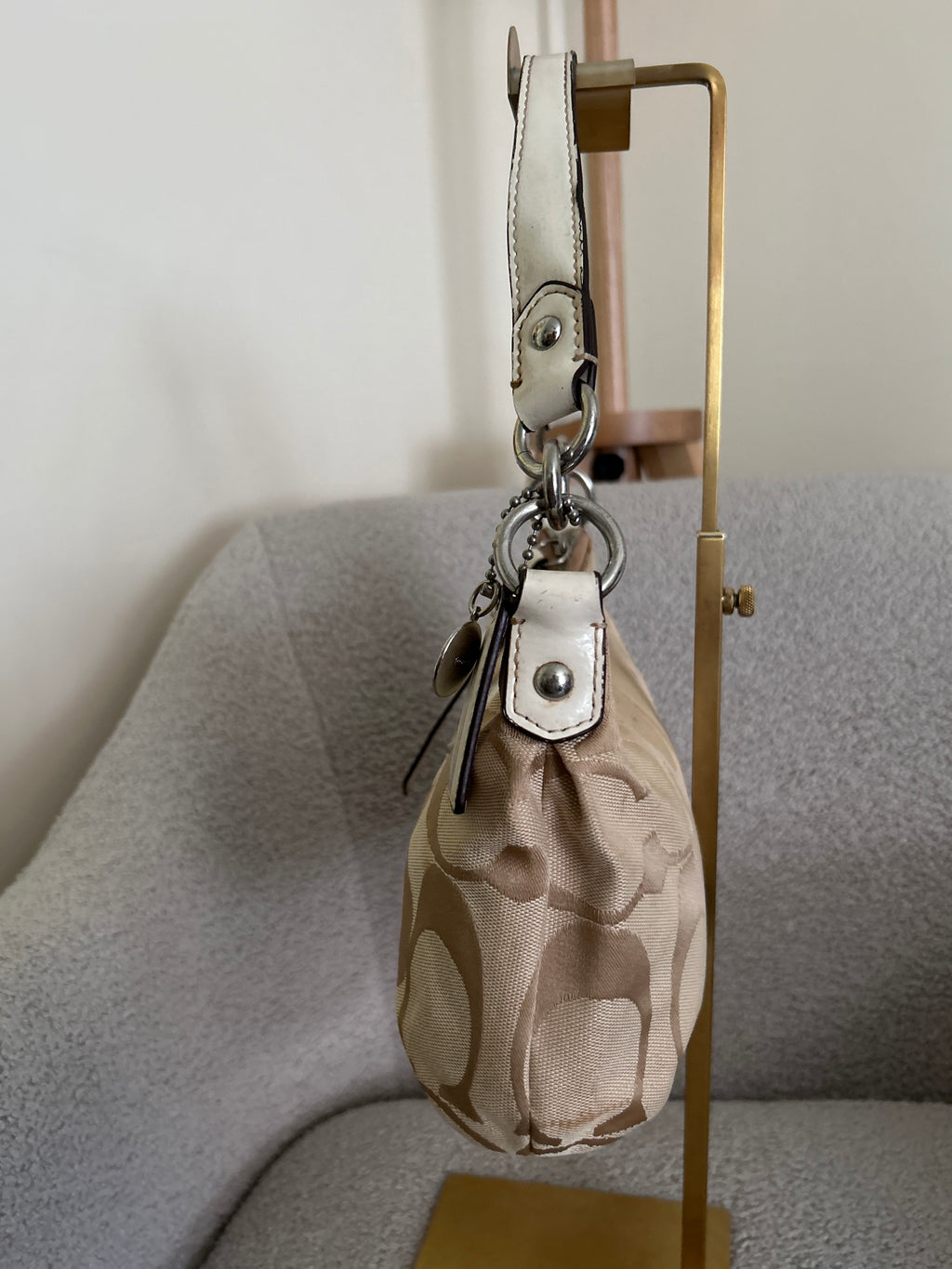 Vintage Coach signature monogram white stripe shoulder bag