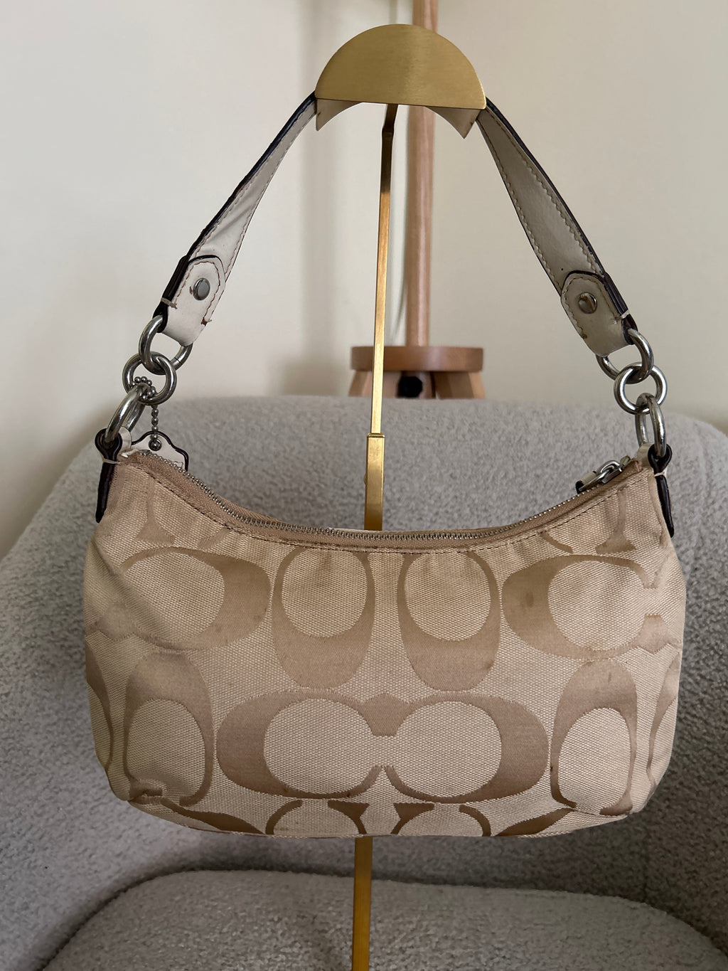 Vintage Coach signature monogram white stripe shoulder bag