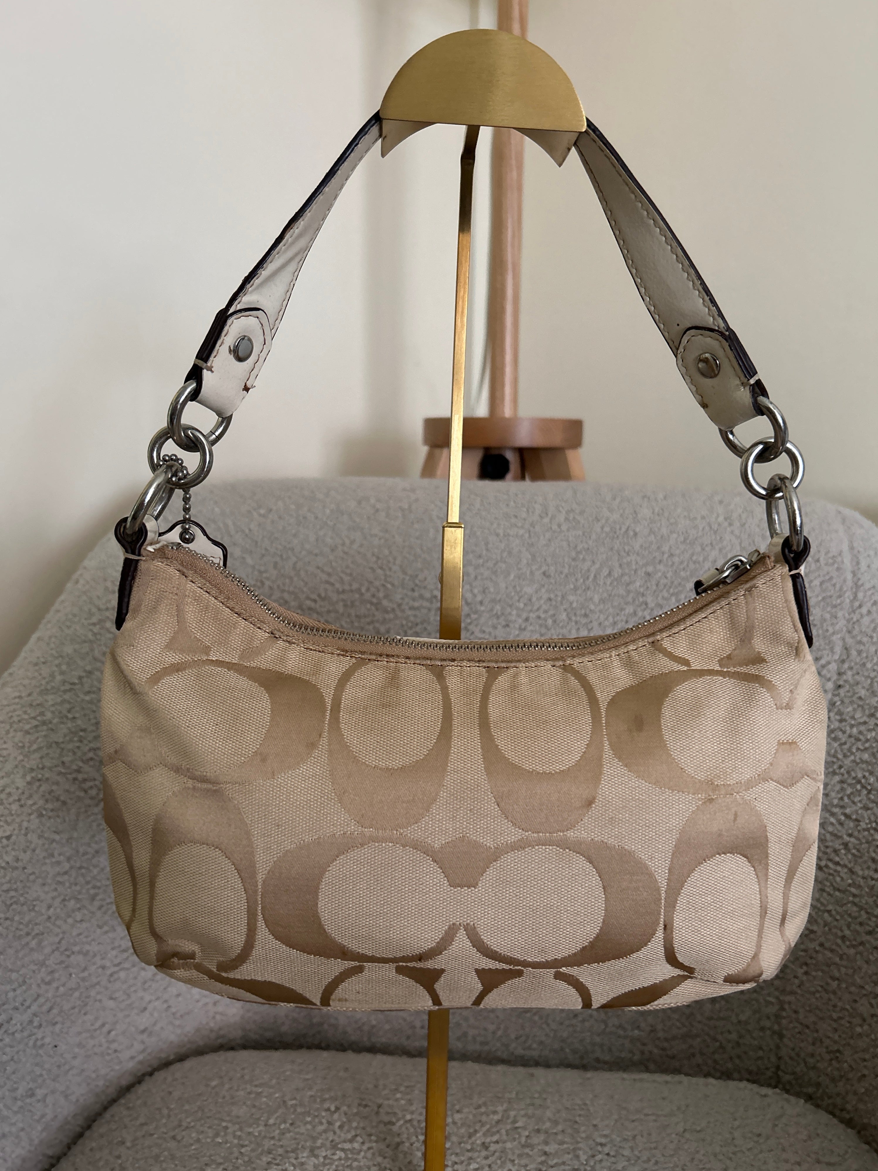 Vintage Coach signature monogram white stripe shoulder bag