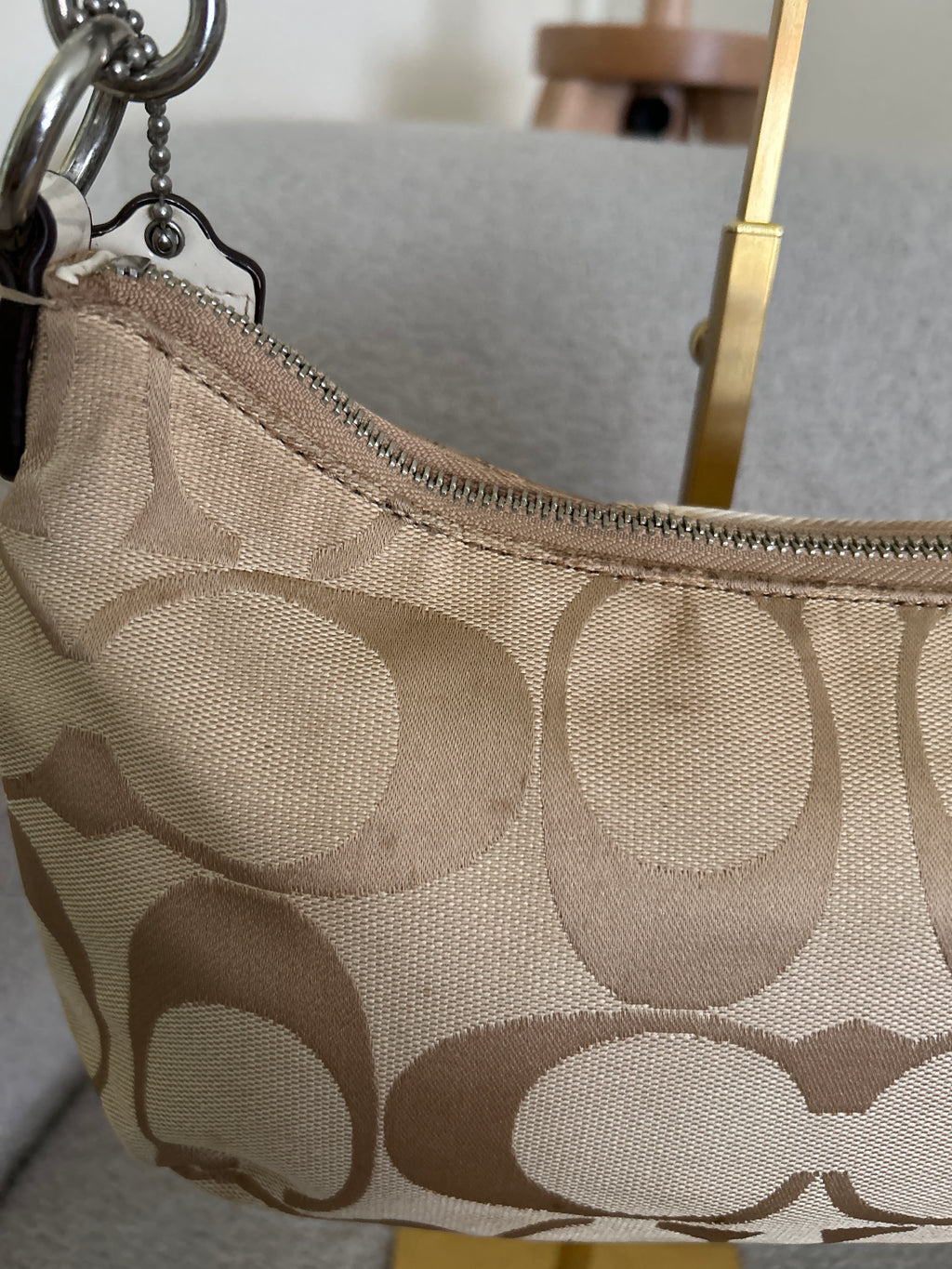 Vintage Coach signature monogram white stripe shoulder bag