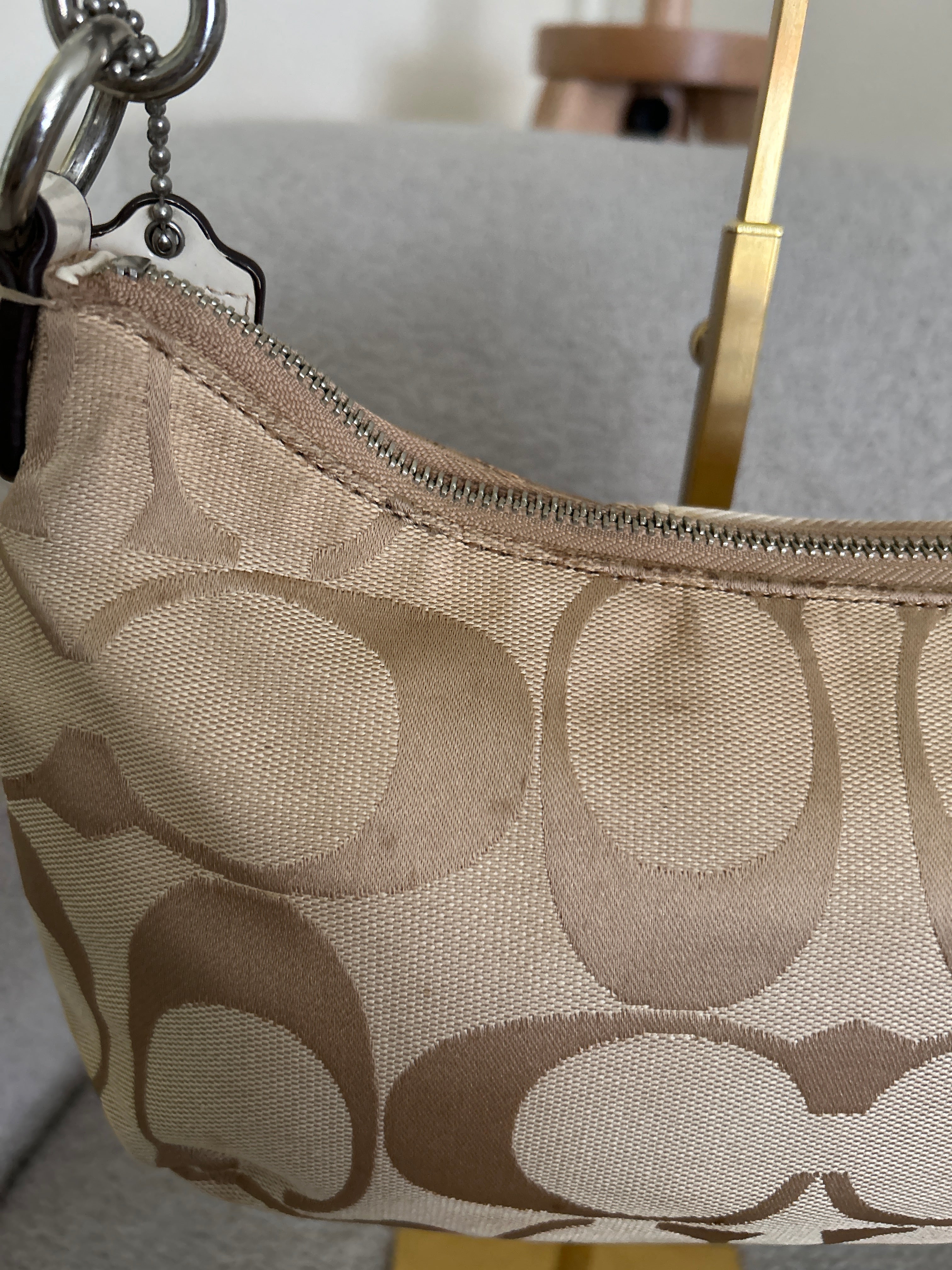 Vintage Coach signature monogram white stripe shoulder bag