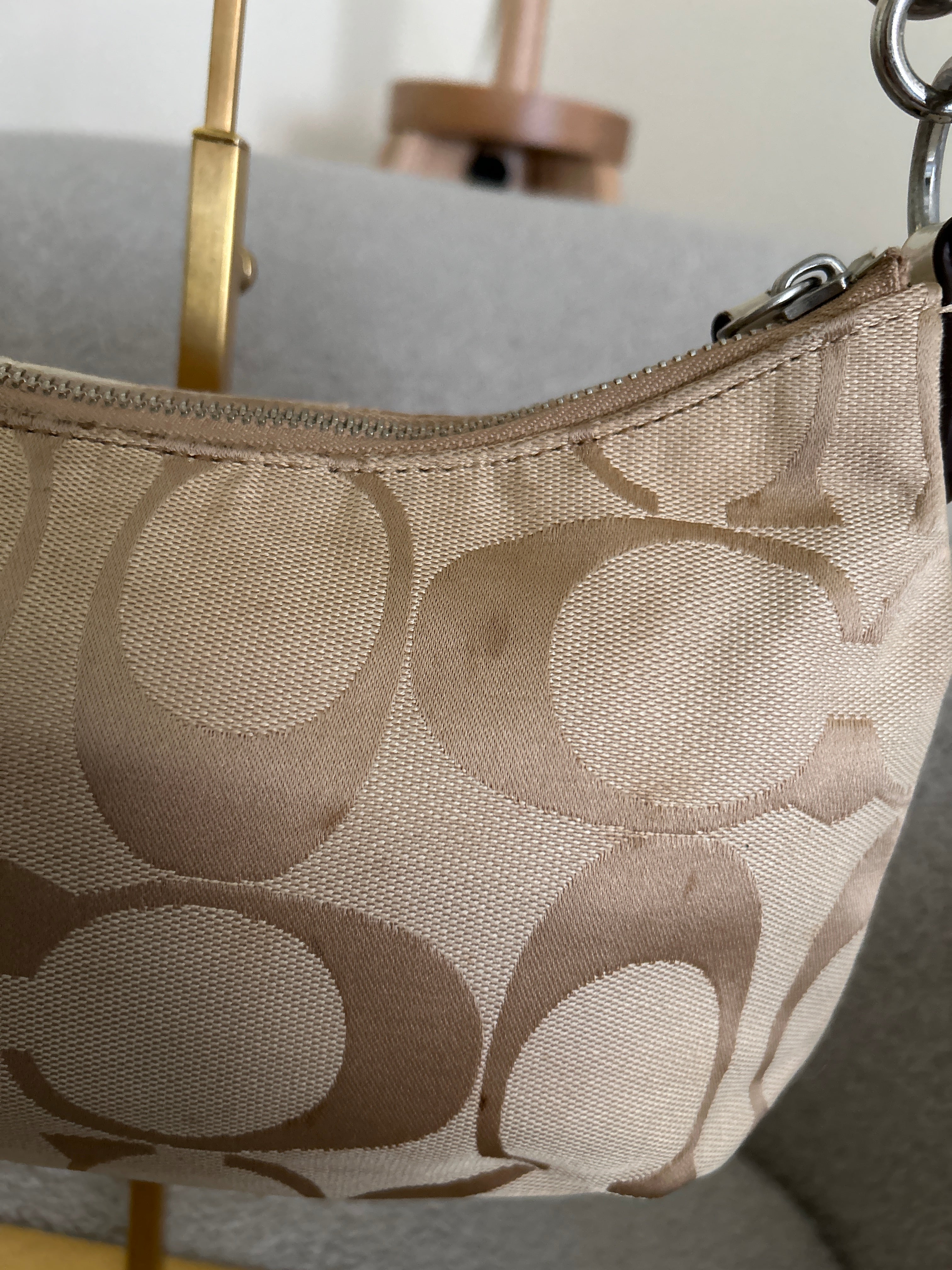 Vintage Coach signature monogram white stripe shoulder bag