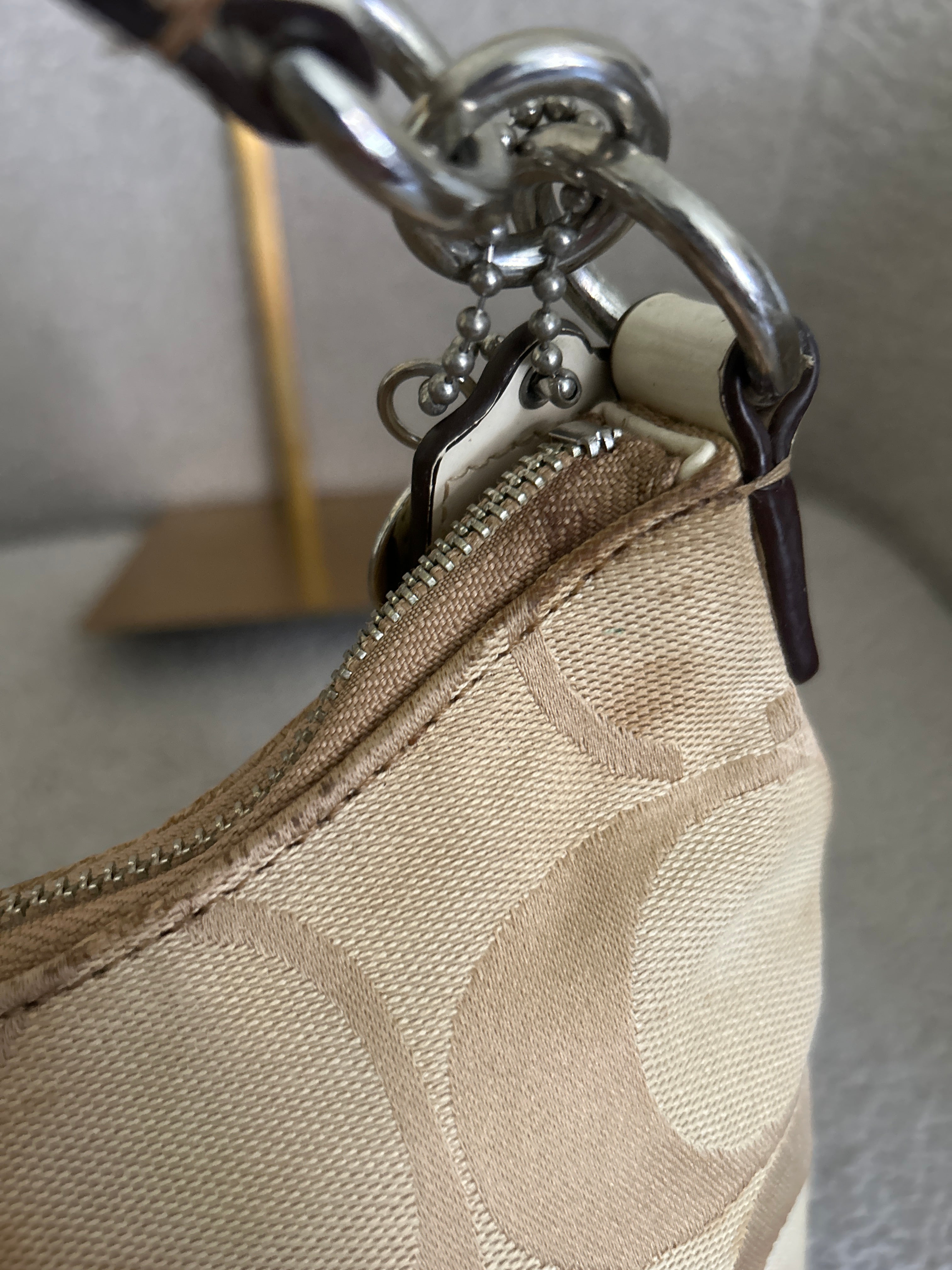 Vintage Coach signature monogram white stripe shoulder bag