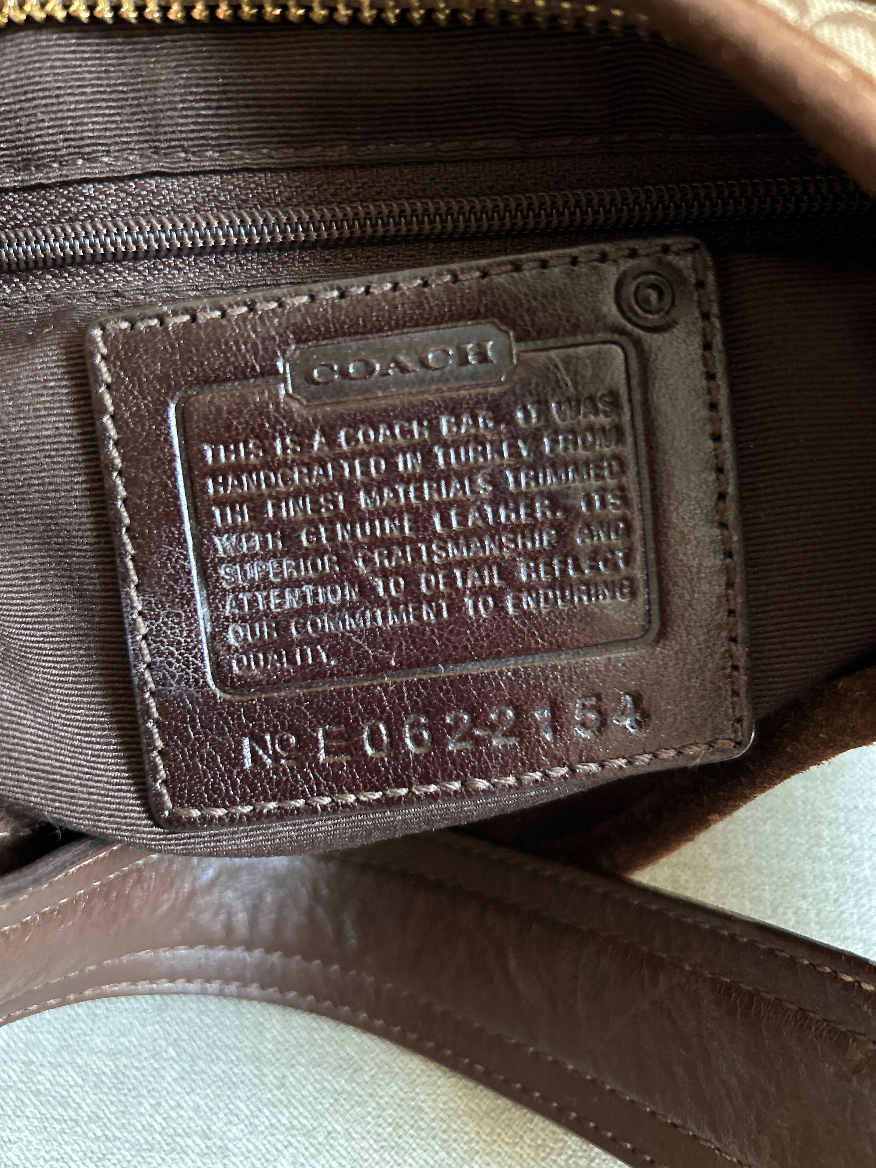 Vintage Coach brown monogram suede shoulder bag