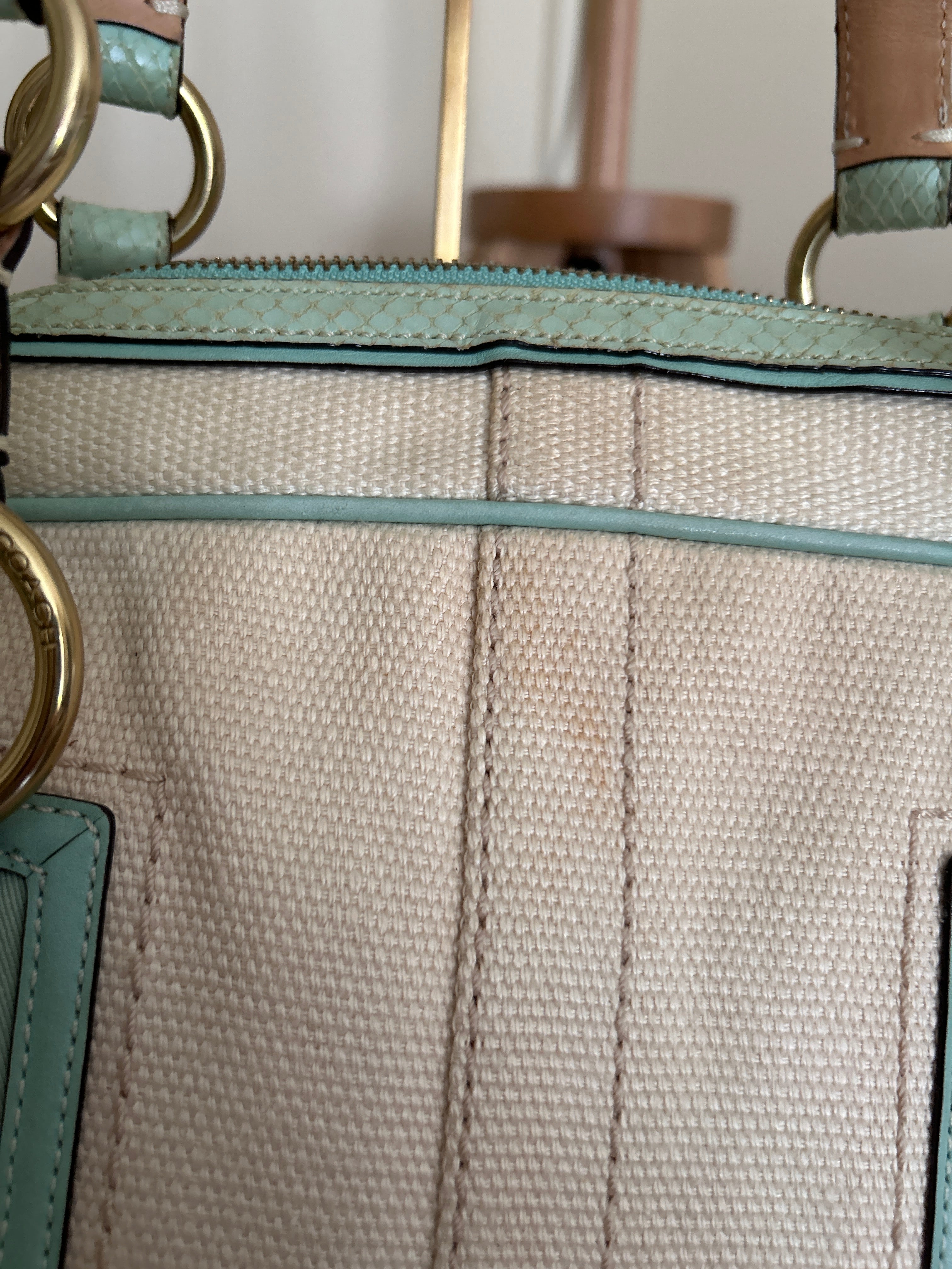 Vintage Coach cream and light blue shoulder bag