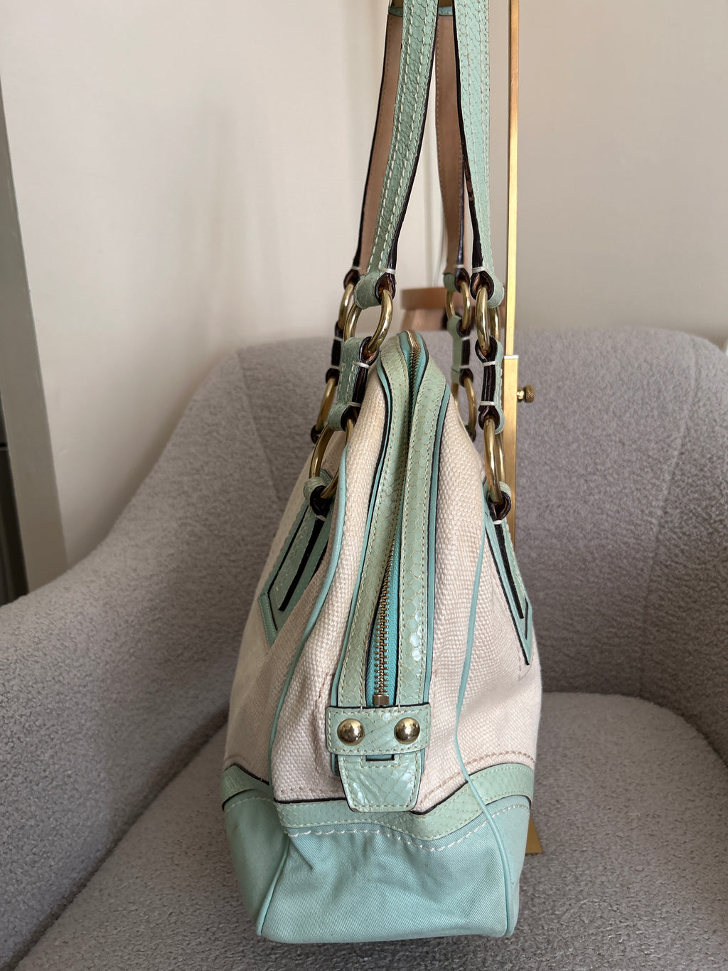 Vintage Coach cream and light blue shoulder bag