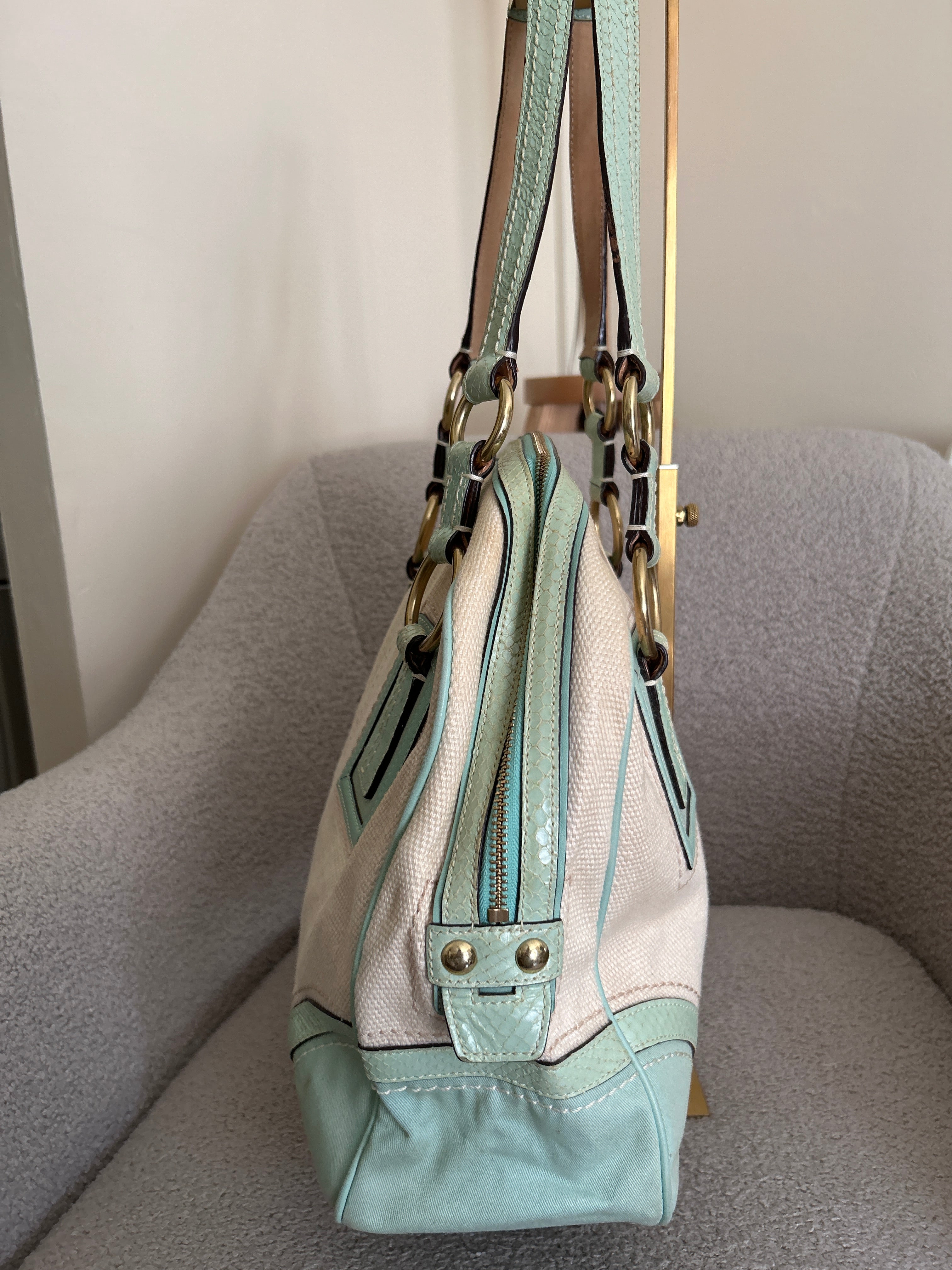 Vintage Coach cream and light blue shoulder bag