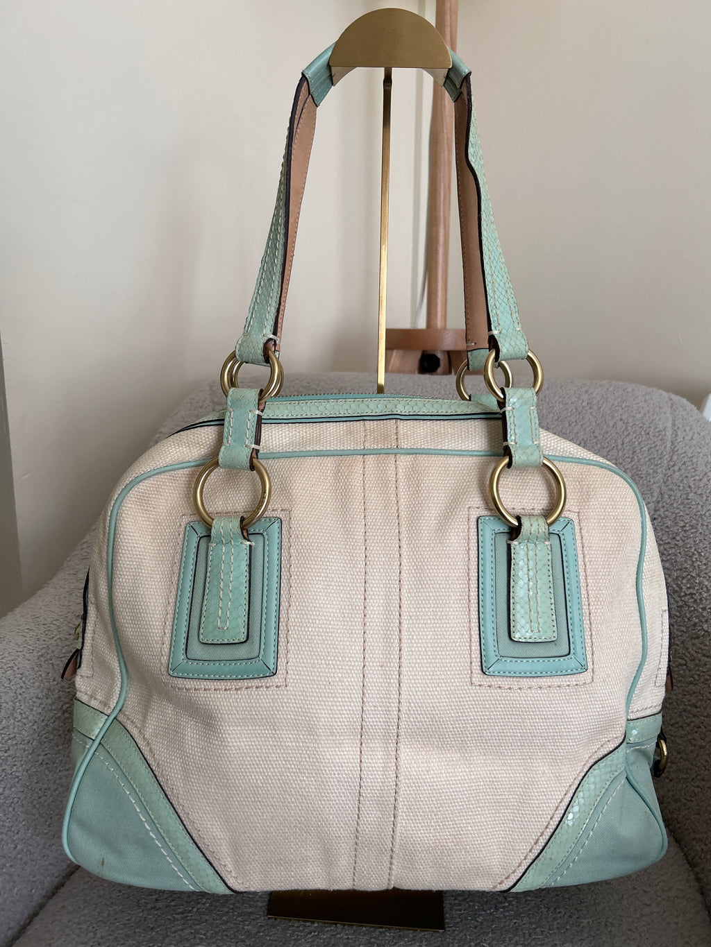 Vintage Coach cream and light blue shoulder bag