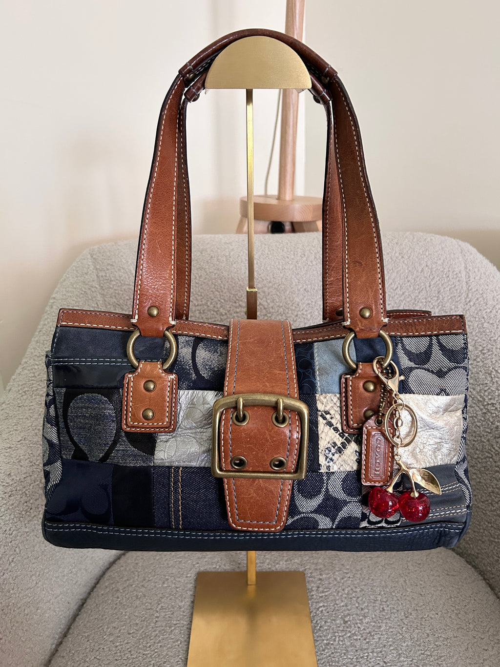 Vintage Coach denim patchwork buckle shoulder bag