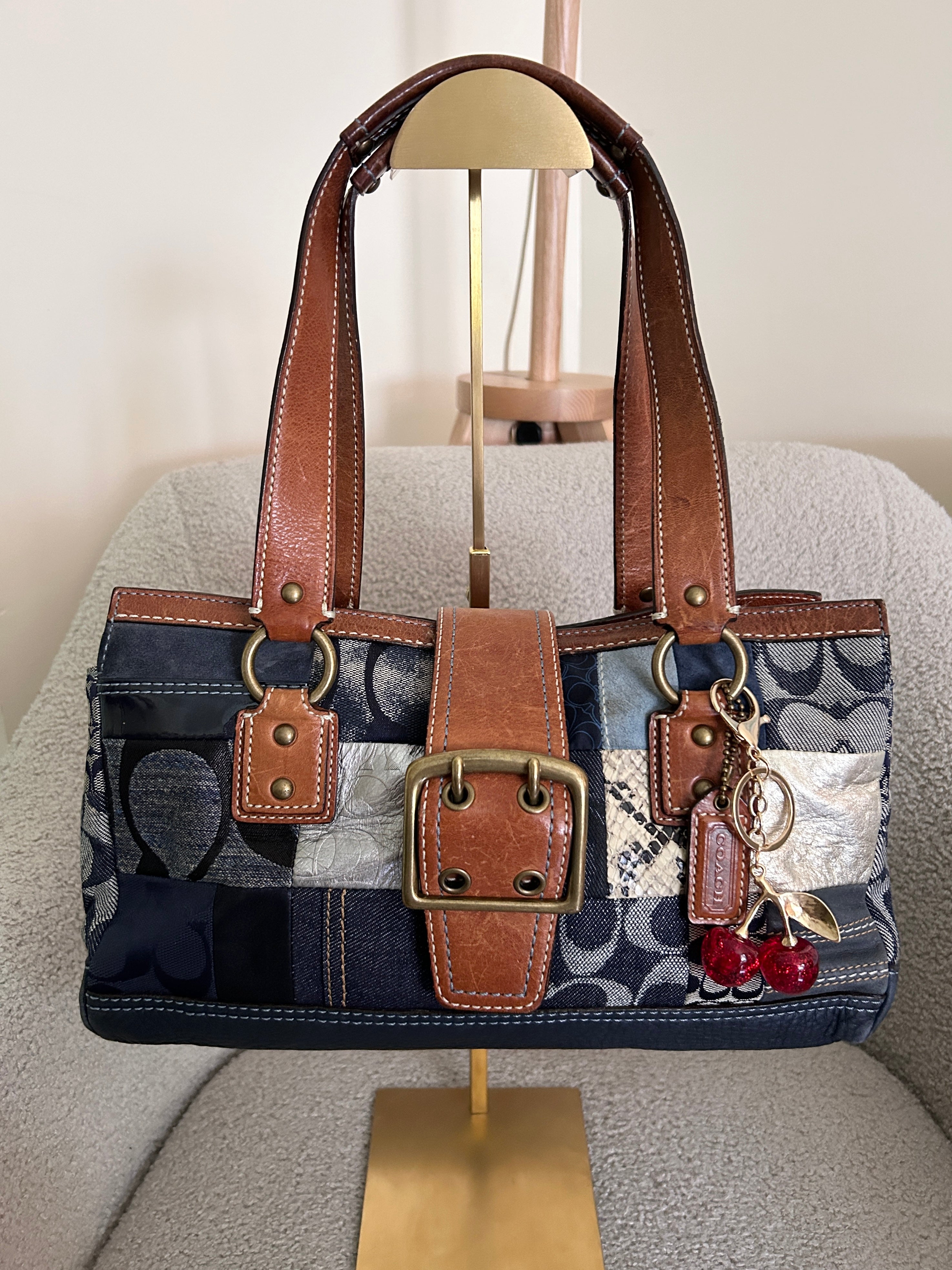 Vintage Coach denim patchwork buckle shoulder bag