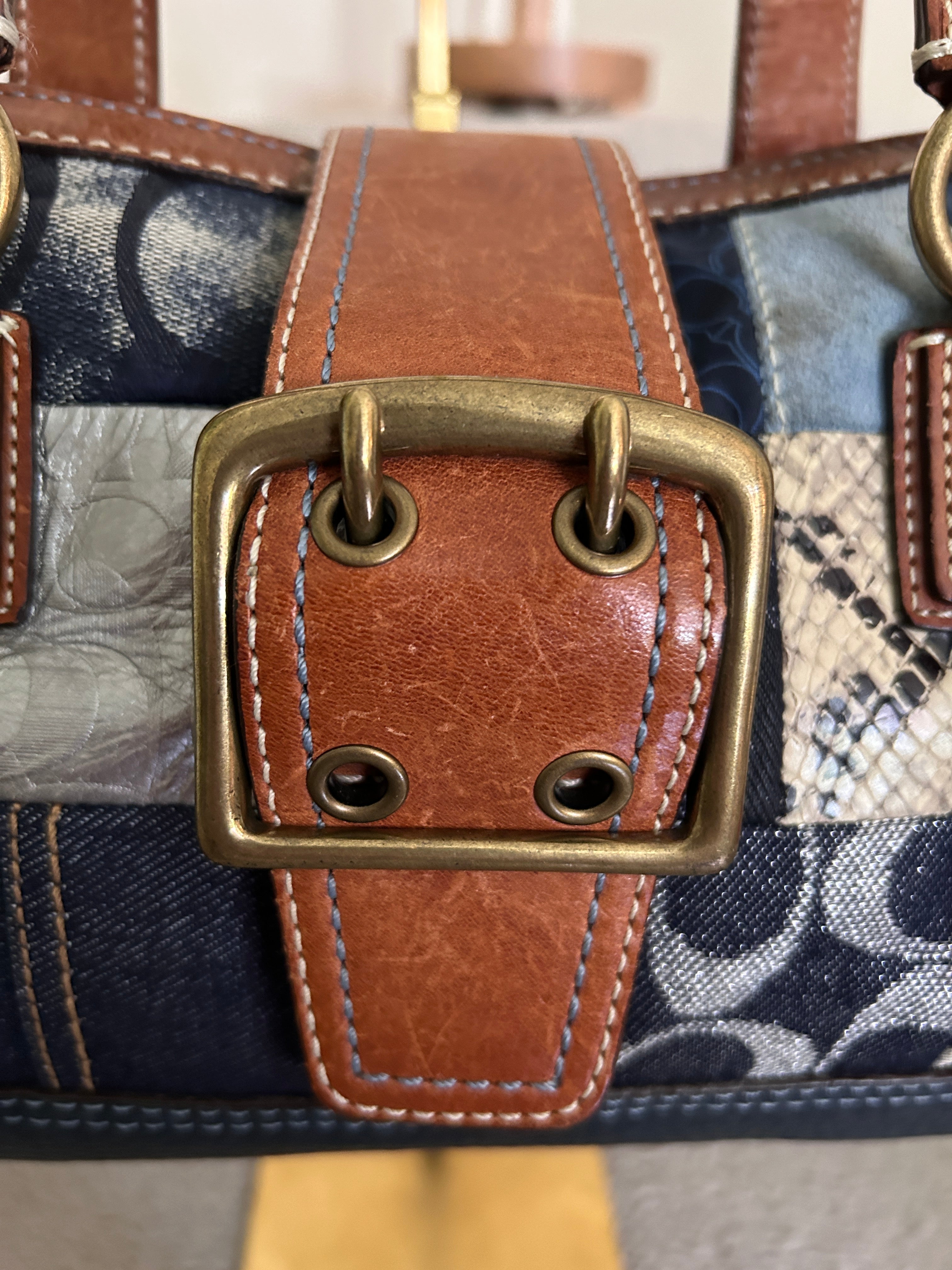 Vintage Coach denim patchwork buckle shoulder bag