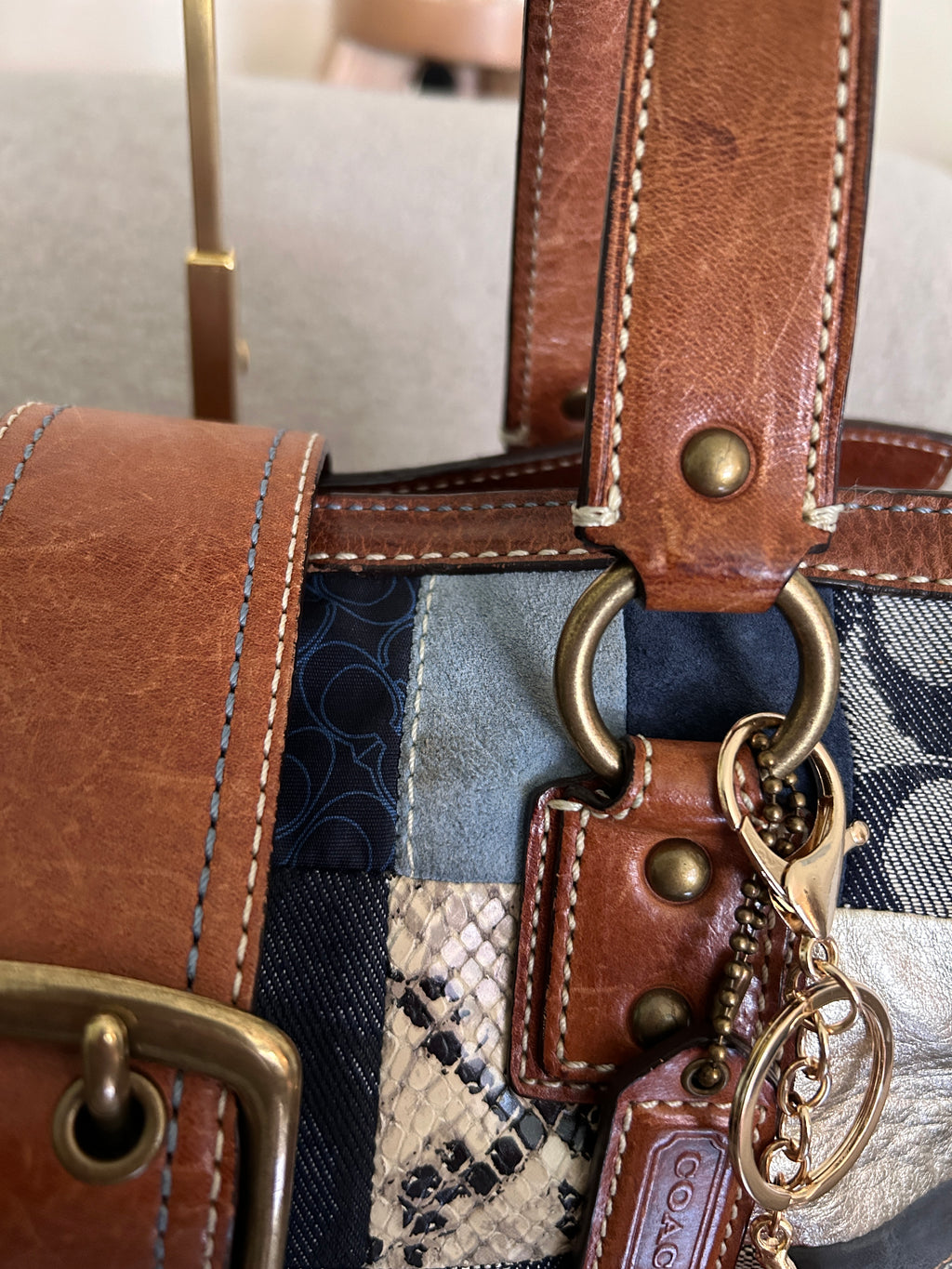 Vintage Coach denim patchwork buckle shoulder bag