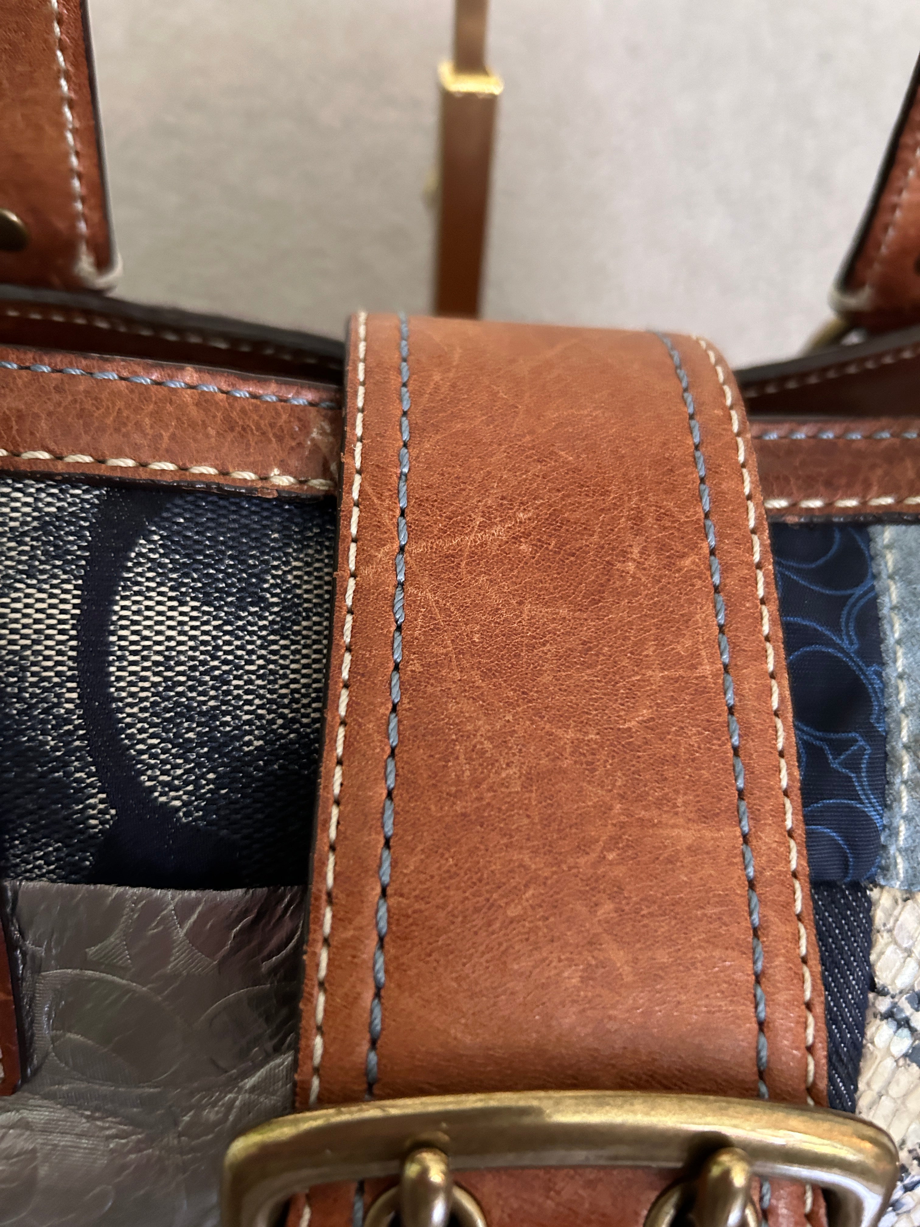 Vintage Coach denim patchwork buckle shoulder bag