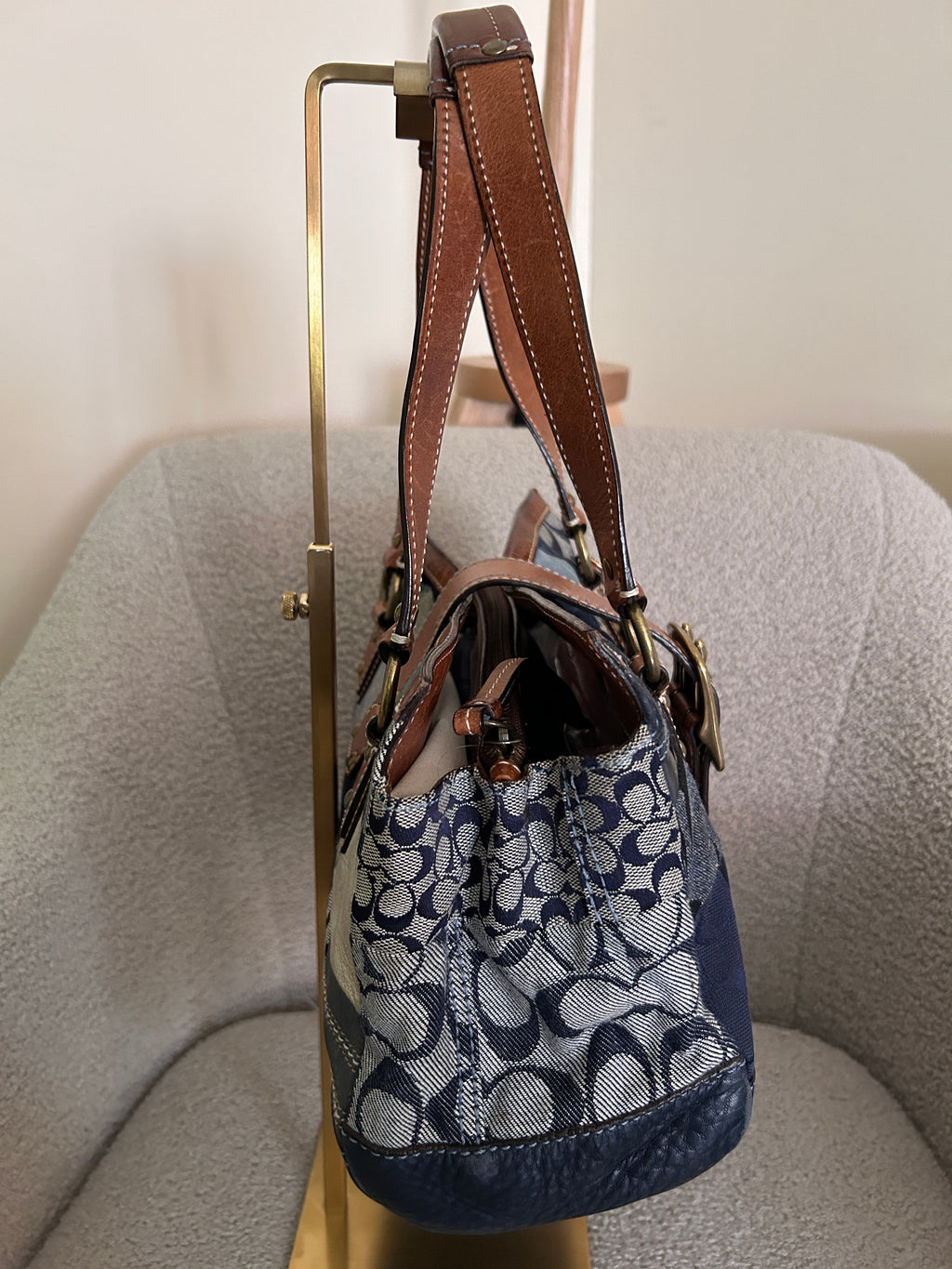Vintage Coach denim patchwork buckle shoulder bag