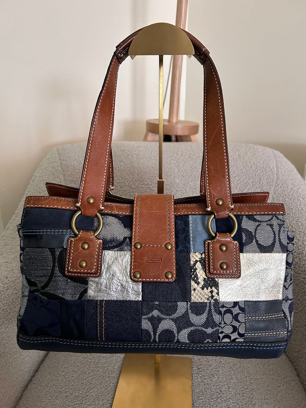 Vintage Coach denim patchwork buckle shoulder bag