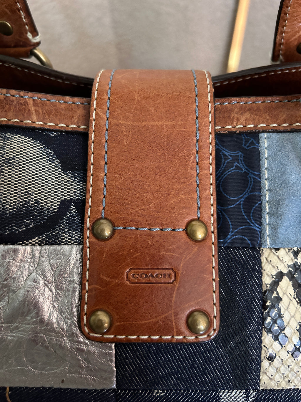 Vintage Coach denim patchwork buckle shoulder bag