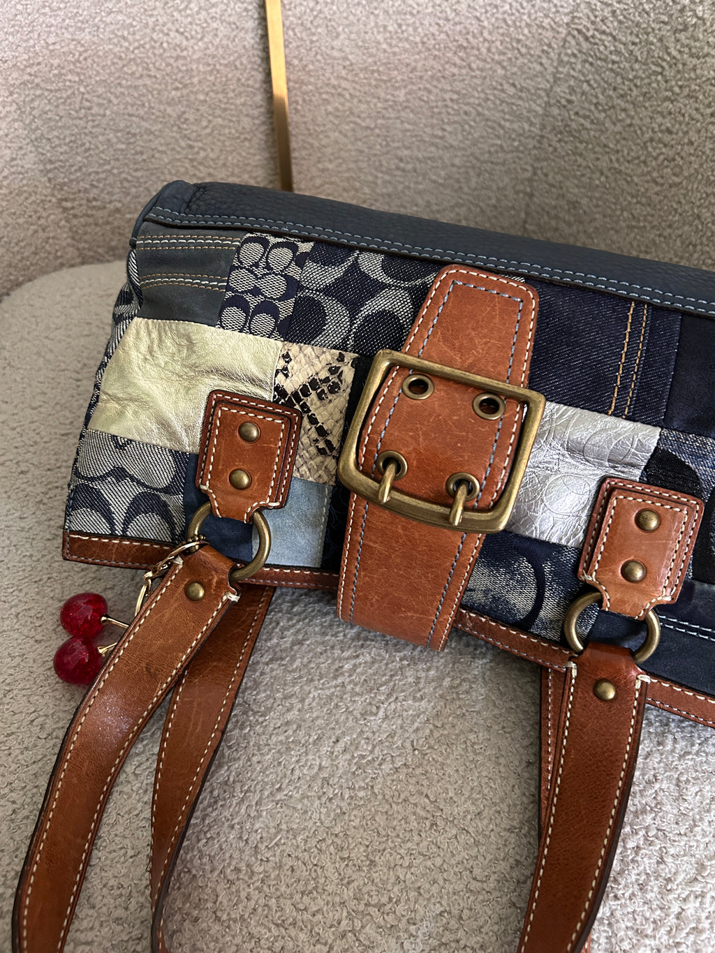 Vintage Coach denim patchwork buckle shoulder bag