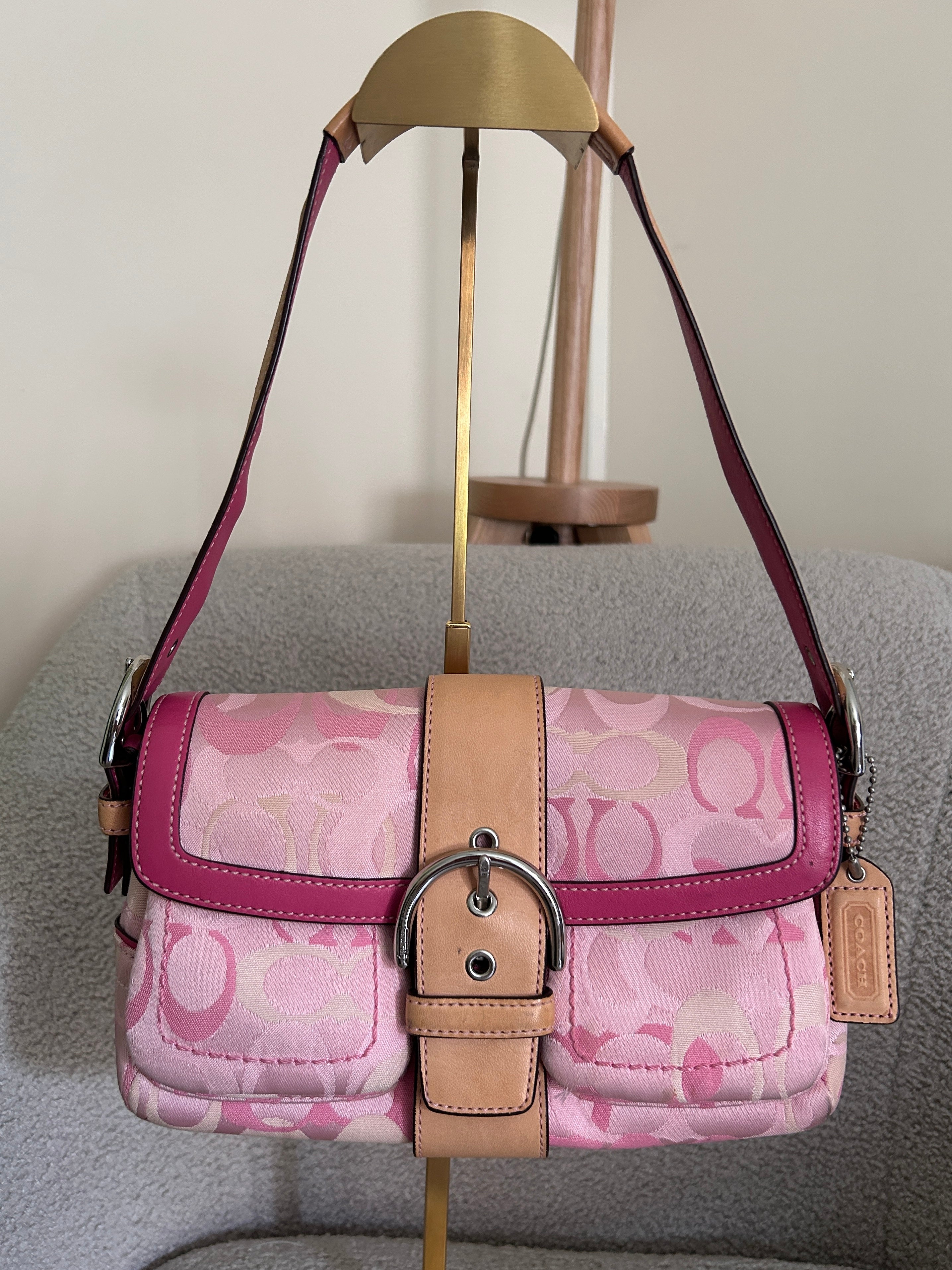 Vintage Coach pink optic monogram shoulder bag