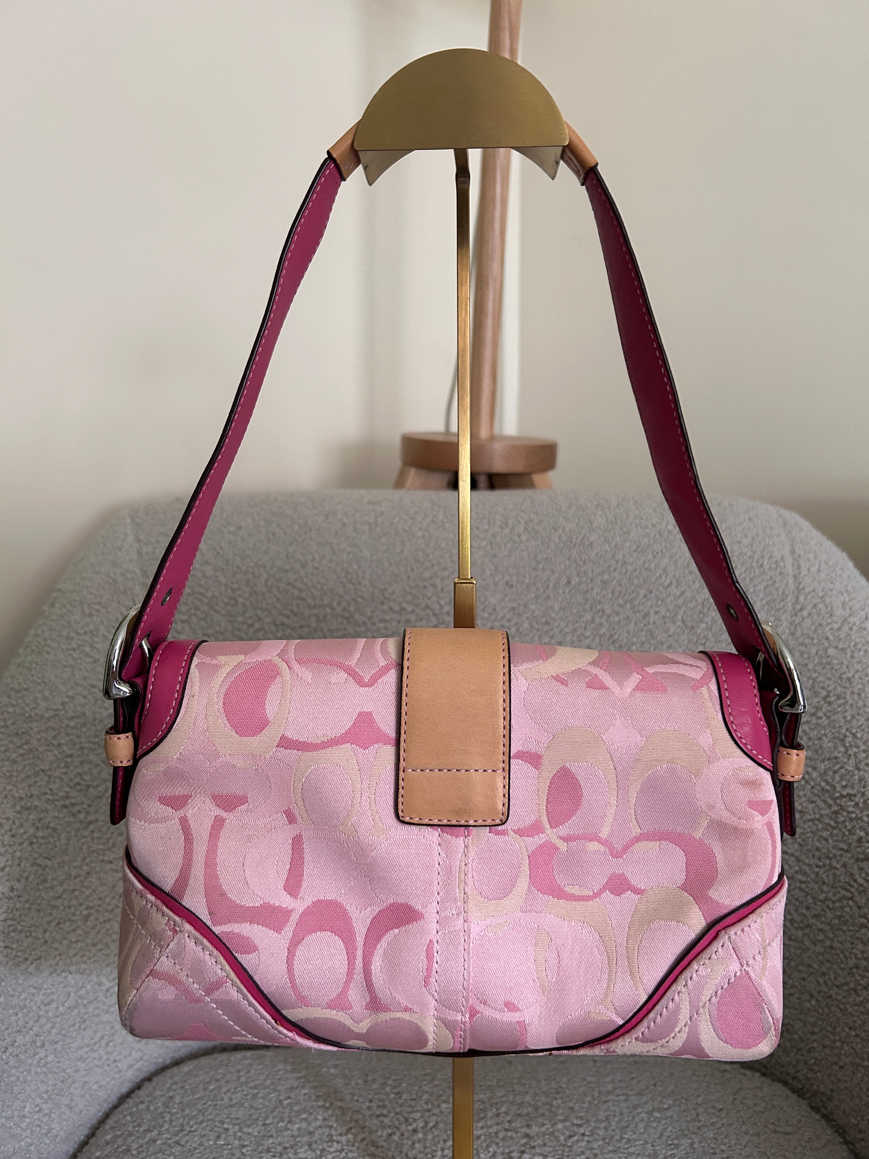 Vintage Coach pink optic monogram shoulder bag