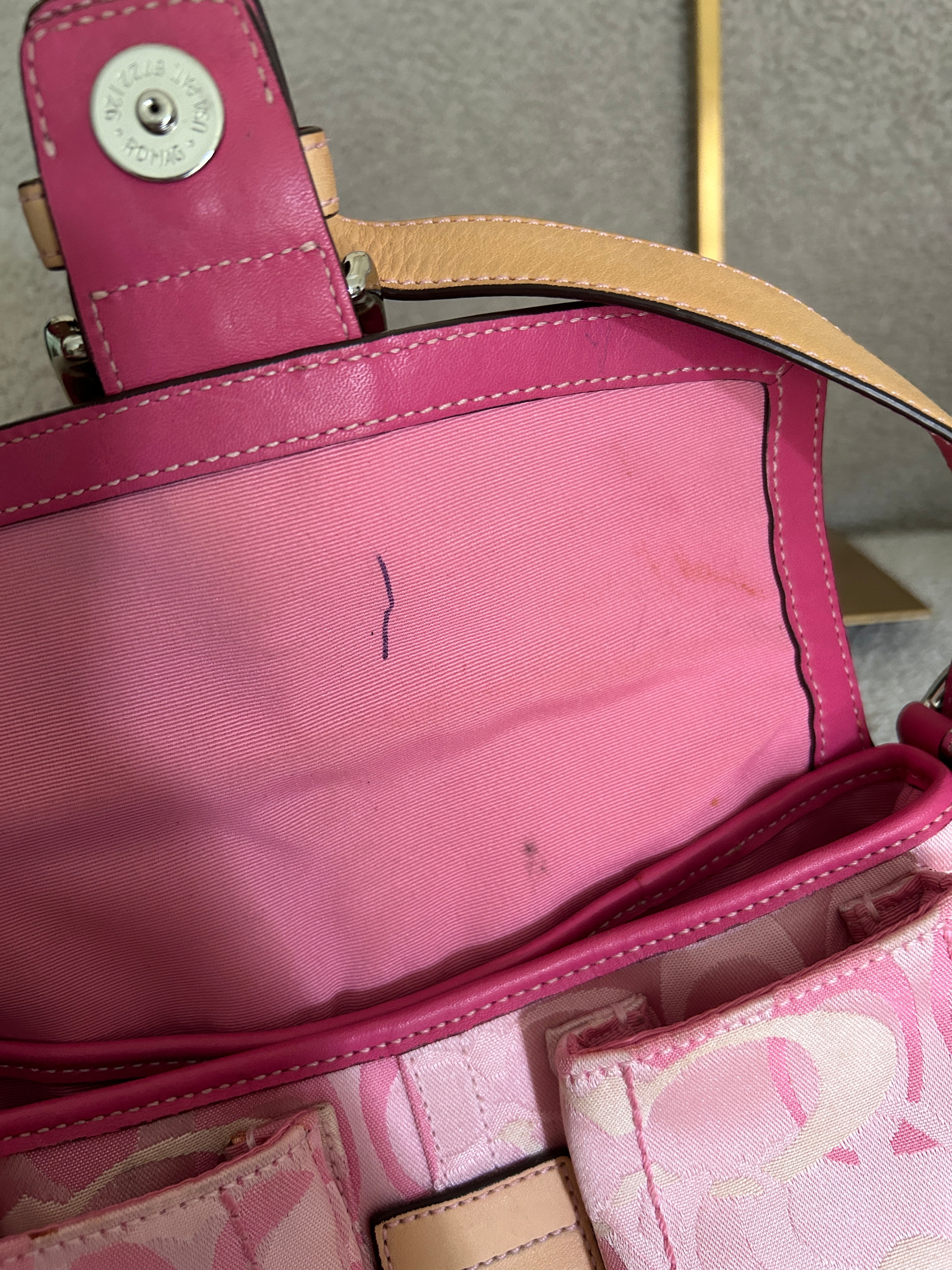 Vintage Coach pink optic monogram shoulder bag