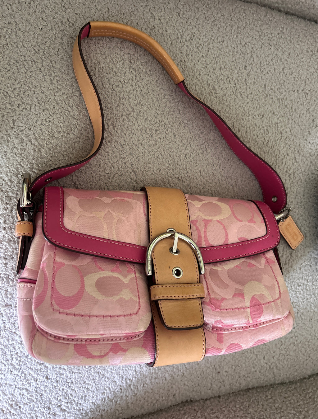 Vintage Coach pink optic monogram shoulder bag