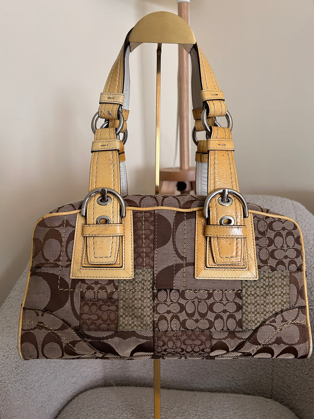 Vintage Coach patchwork Boston shoulder bag