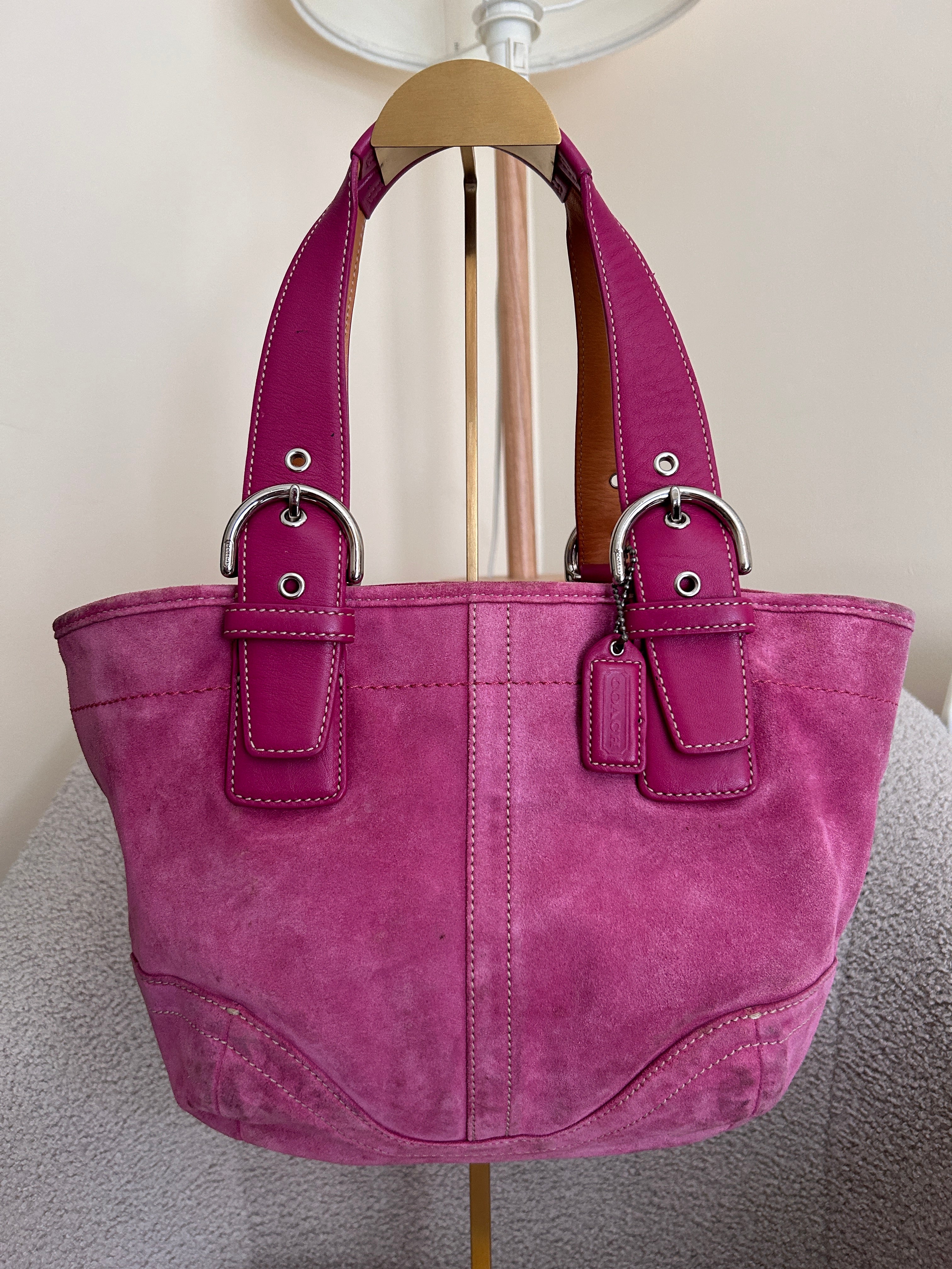 Vintage Coach pink suede shoulder bag