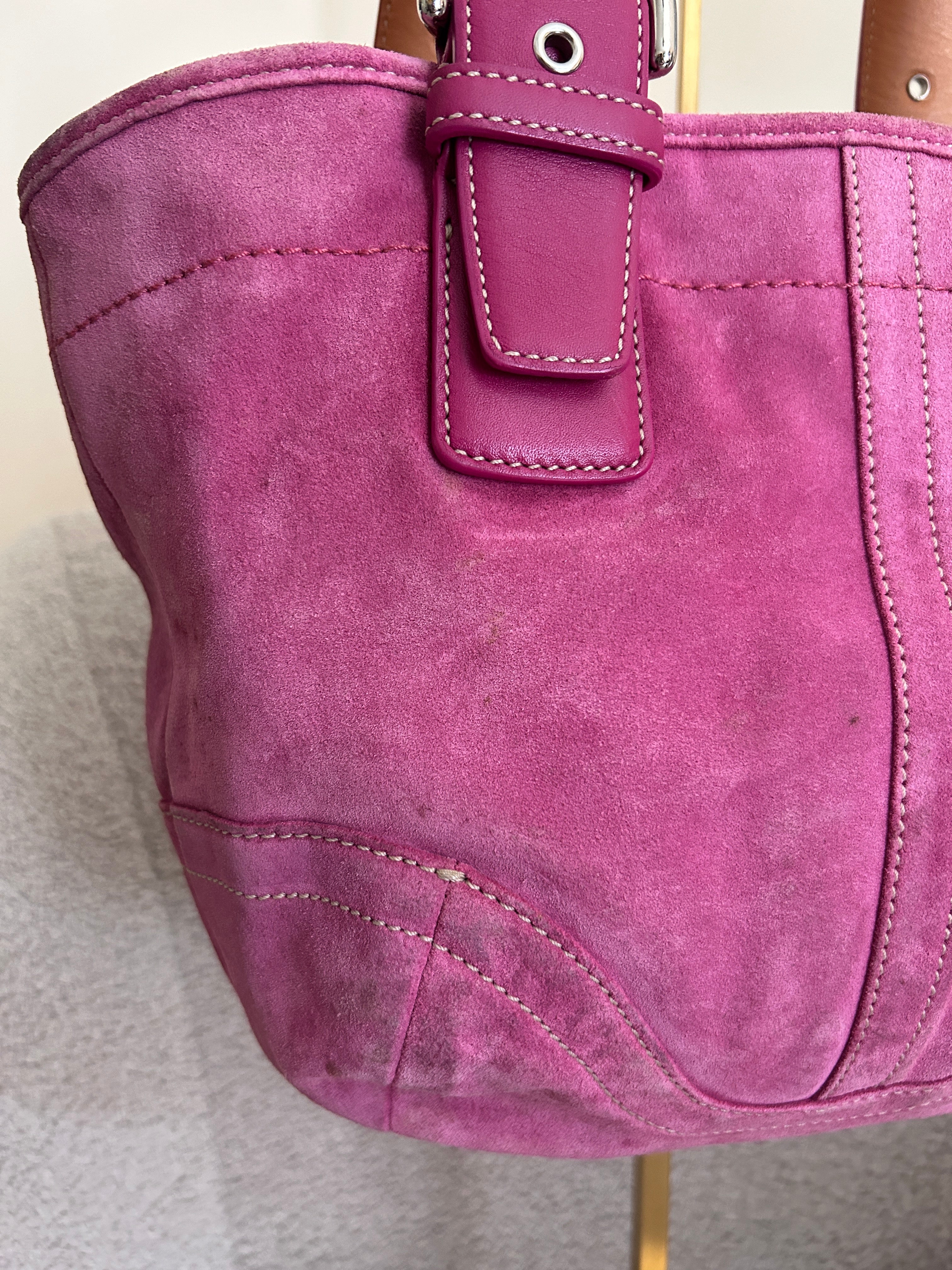 Vintage Coach pink suede shoulder bag