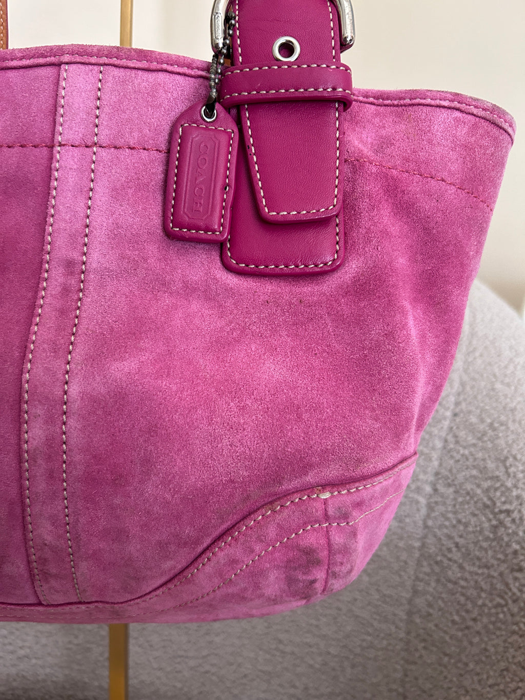 Vintage Coach pink suede shoulder bag