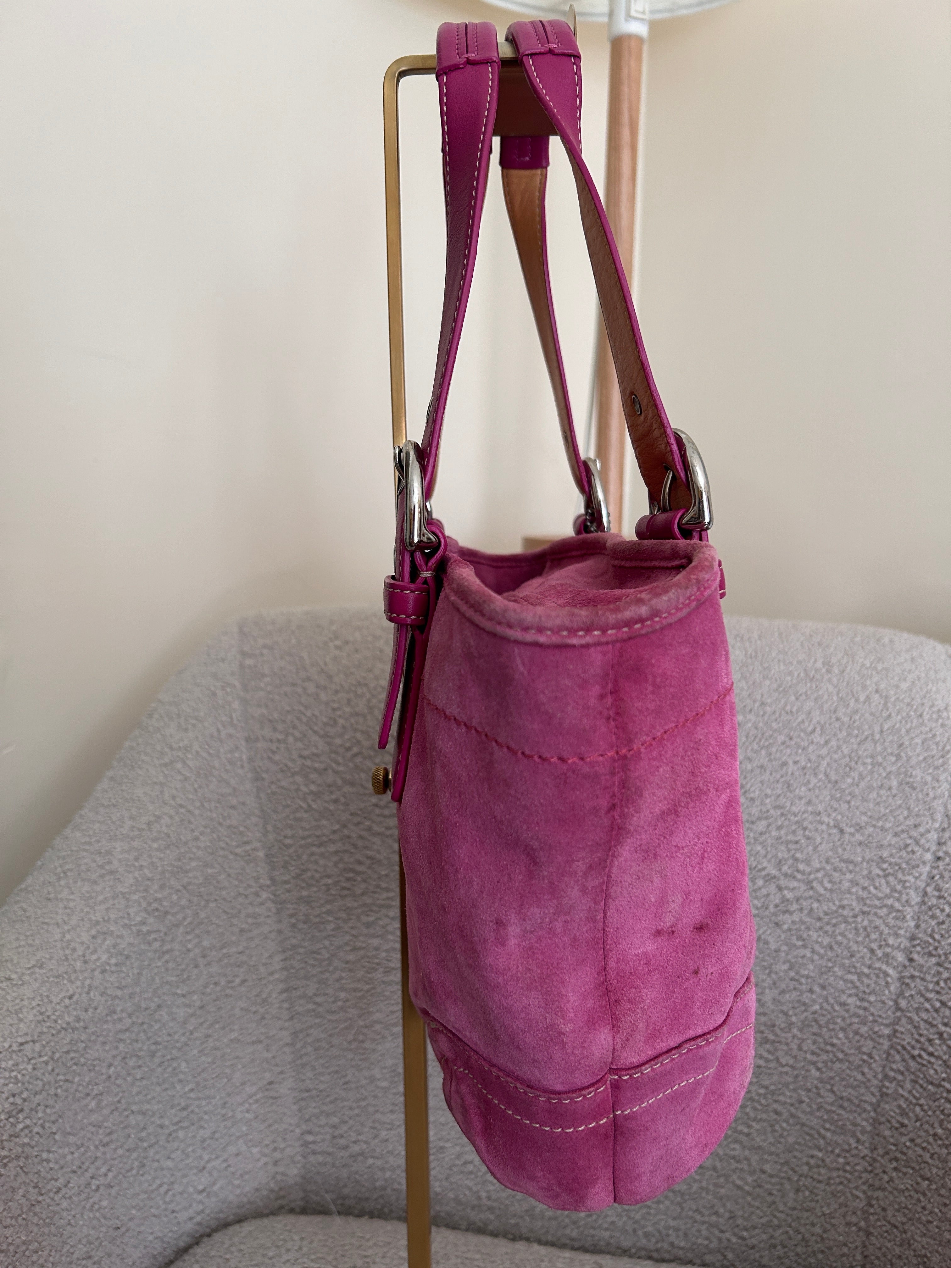 Vintage Coach pink suede shoulder bag
