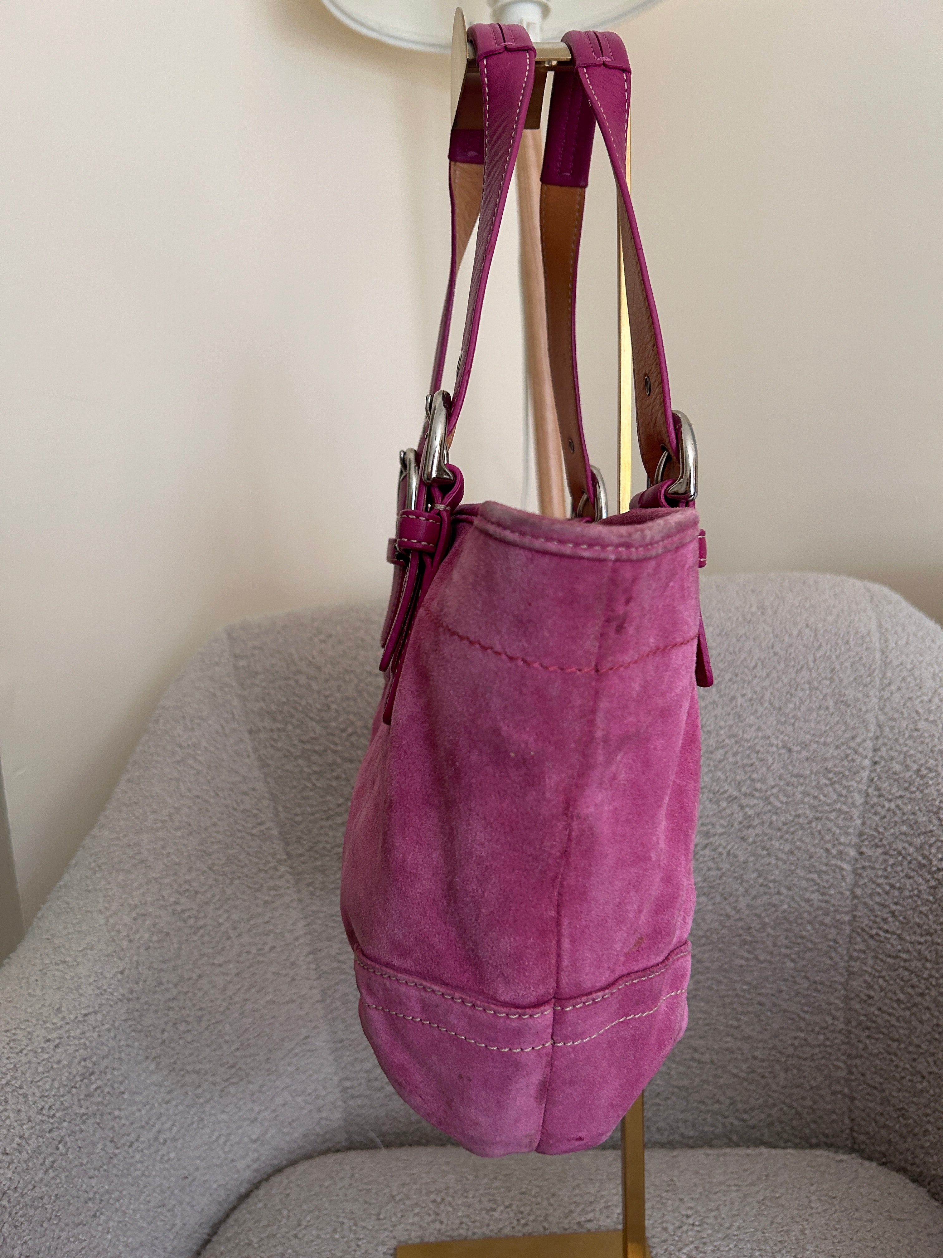 Vintage Coach pink suede shoulder bag