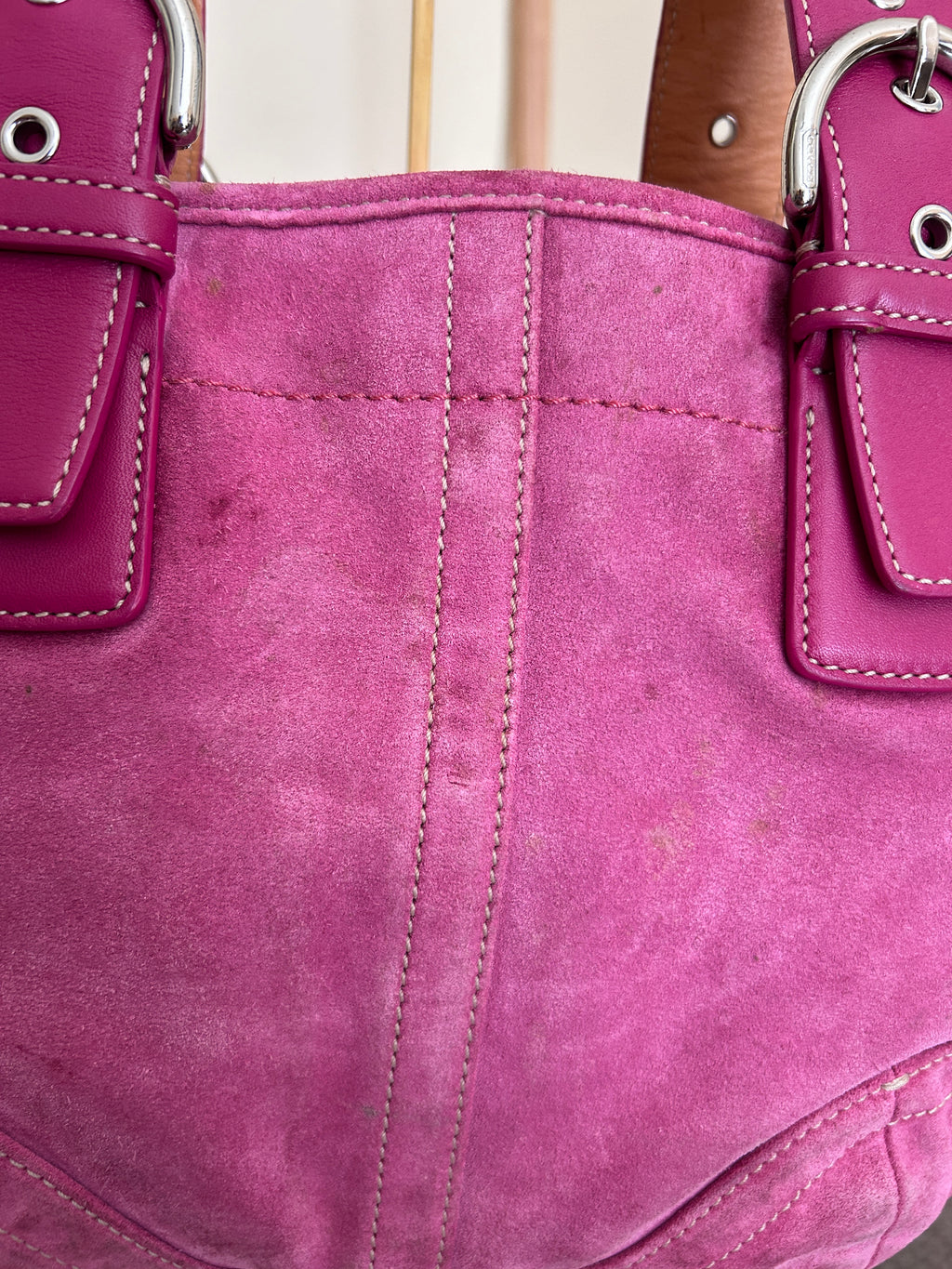 Vintage Coach pink suede shoulder bag