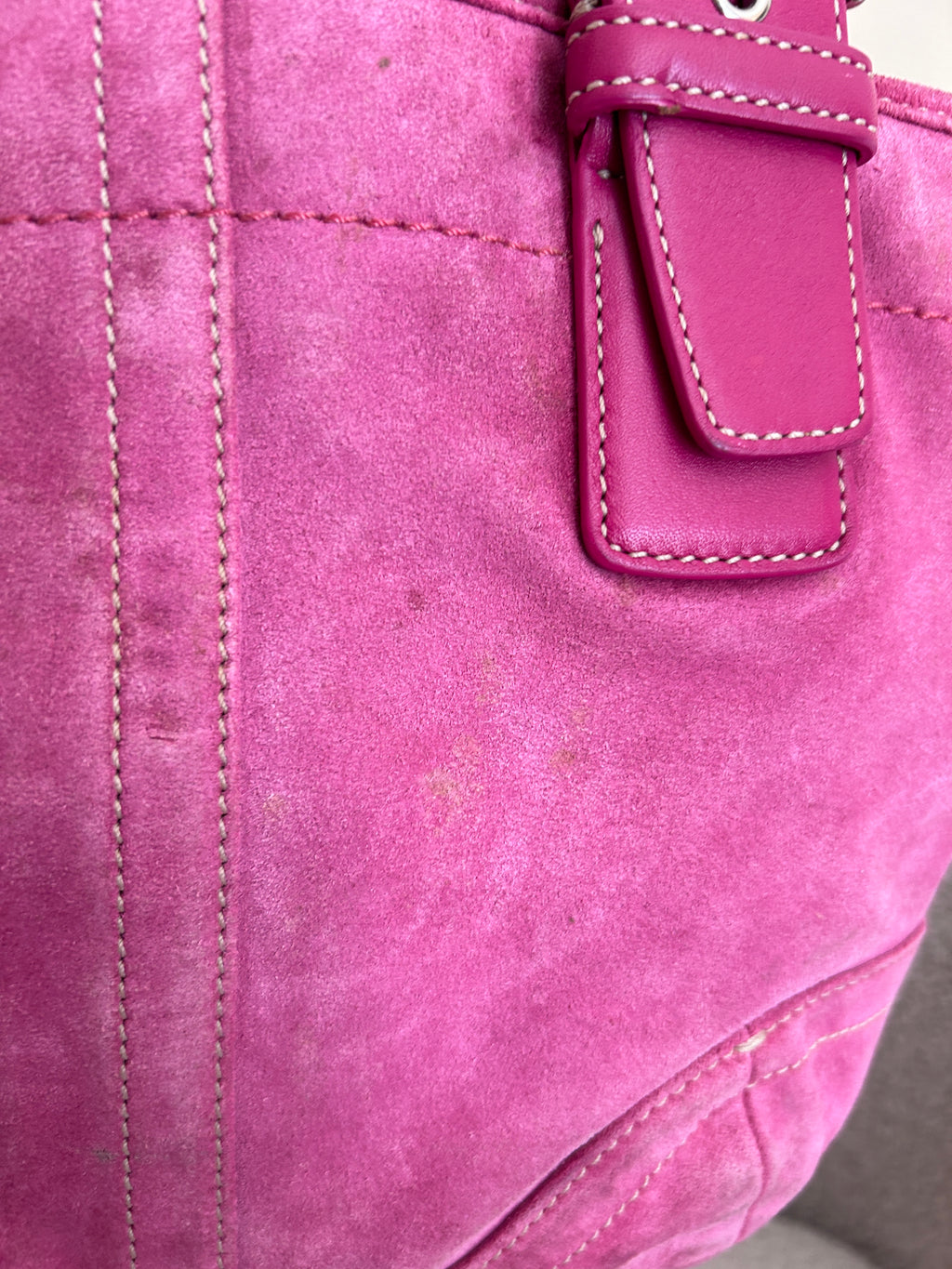 Vintage Coach pink suede shoulder bag