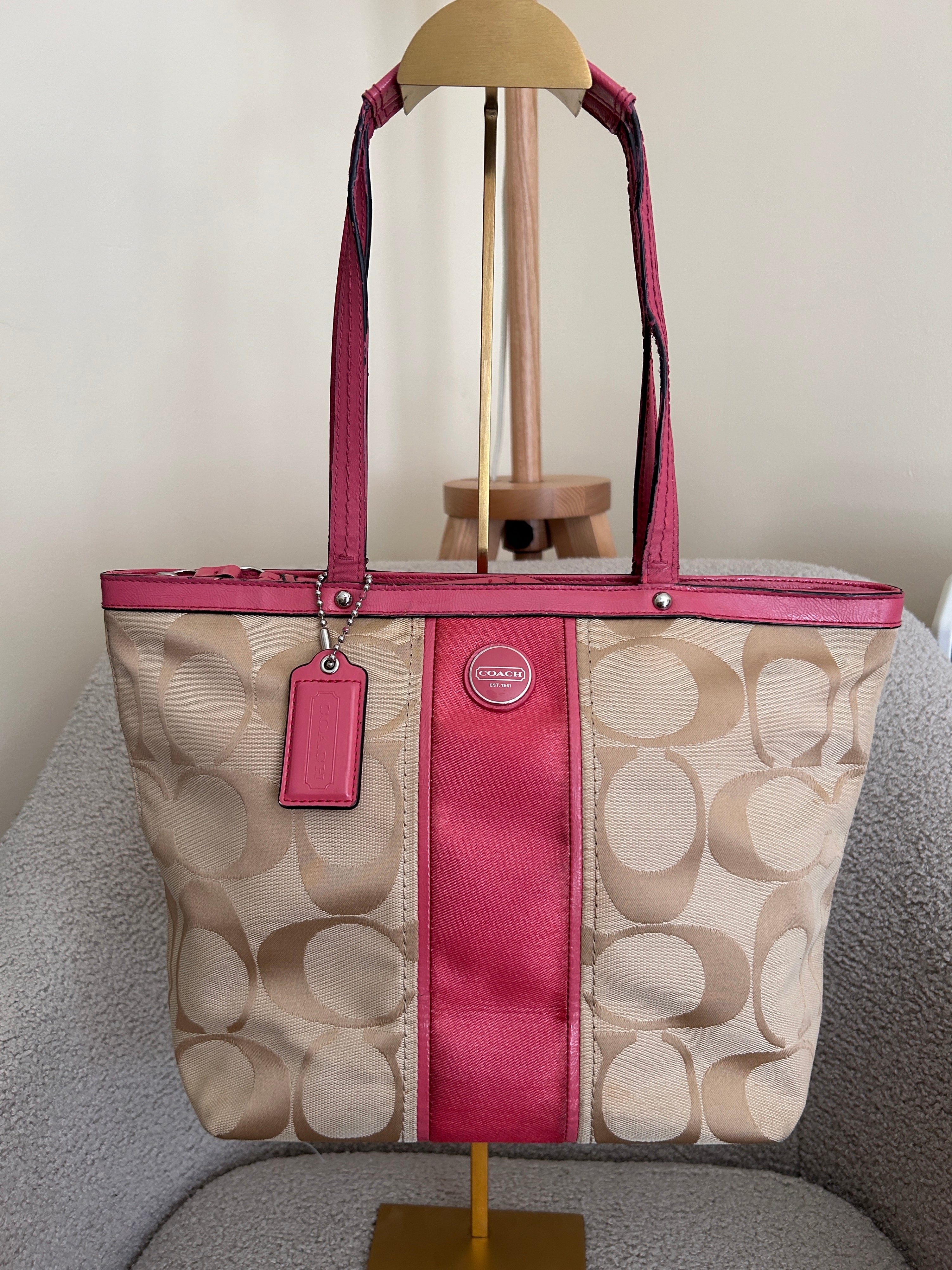Vintage Coach pink stripe mini tote bag
