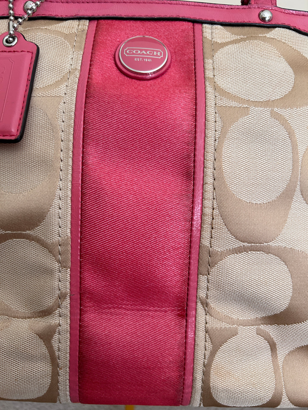 Vintage Coach pink stripe mini tote bag