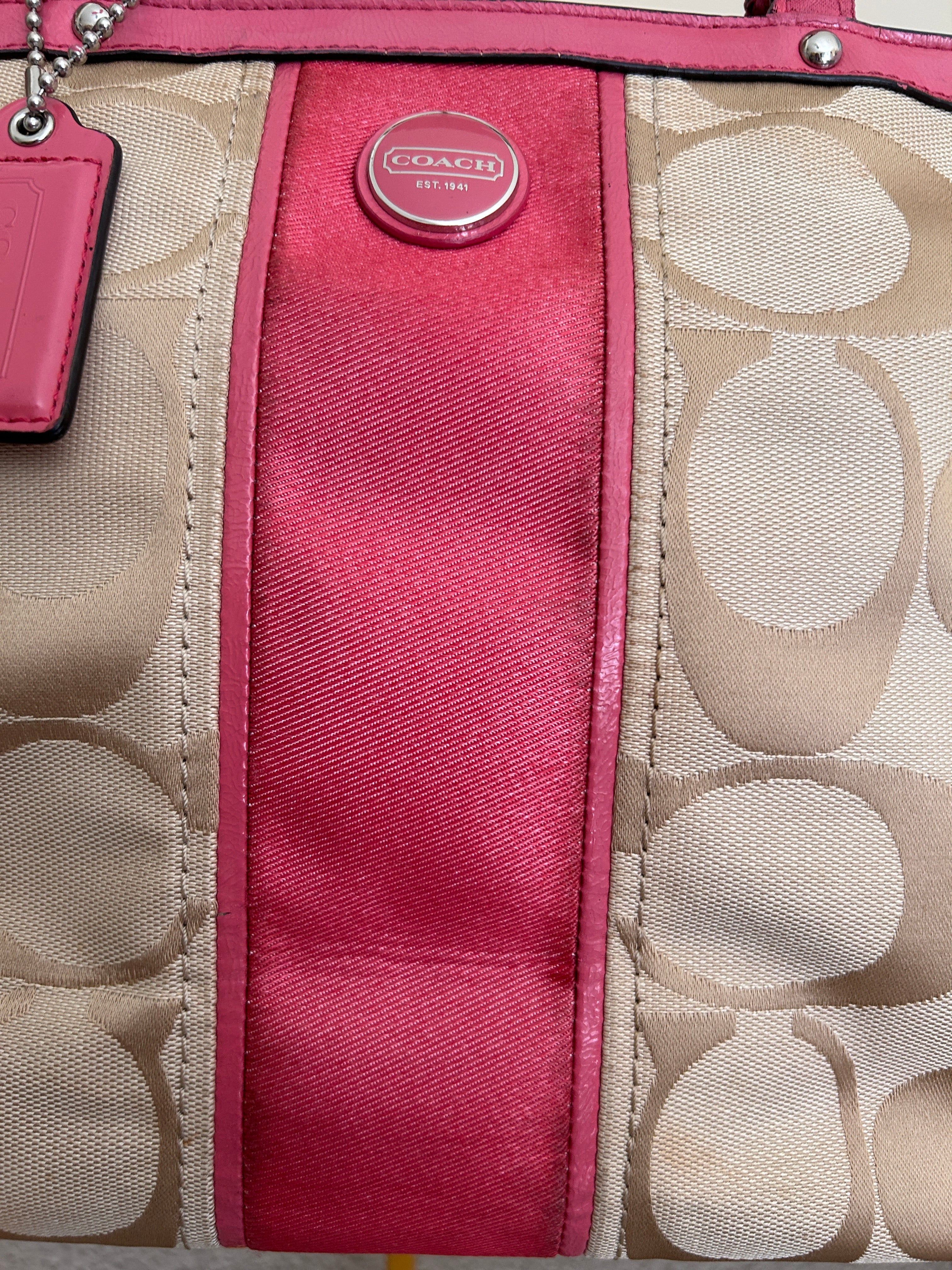Vintage Coach pink stripe mini tote bag
