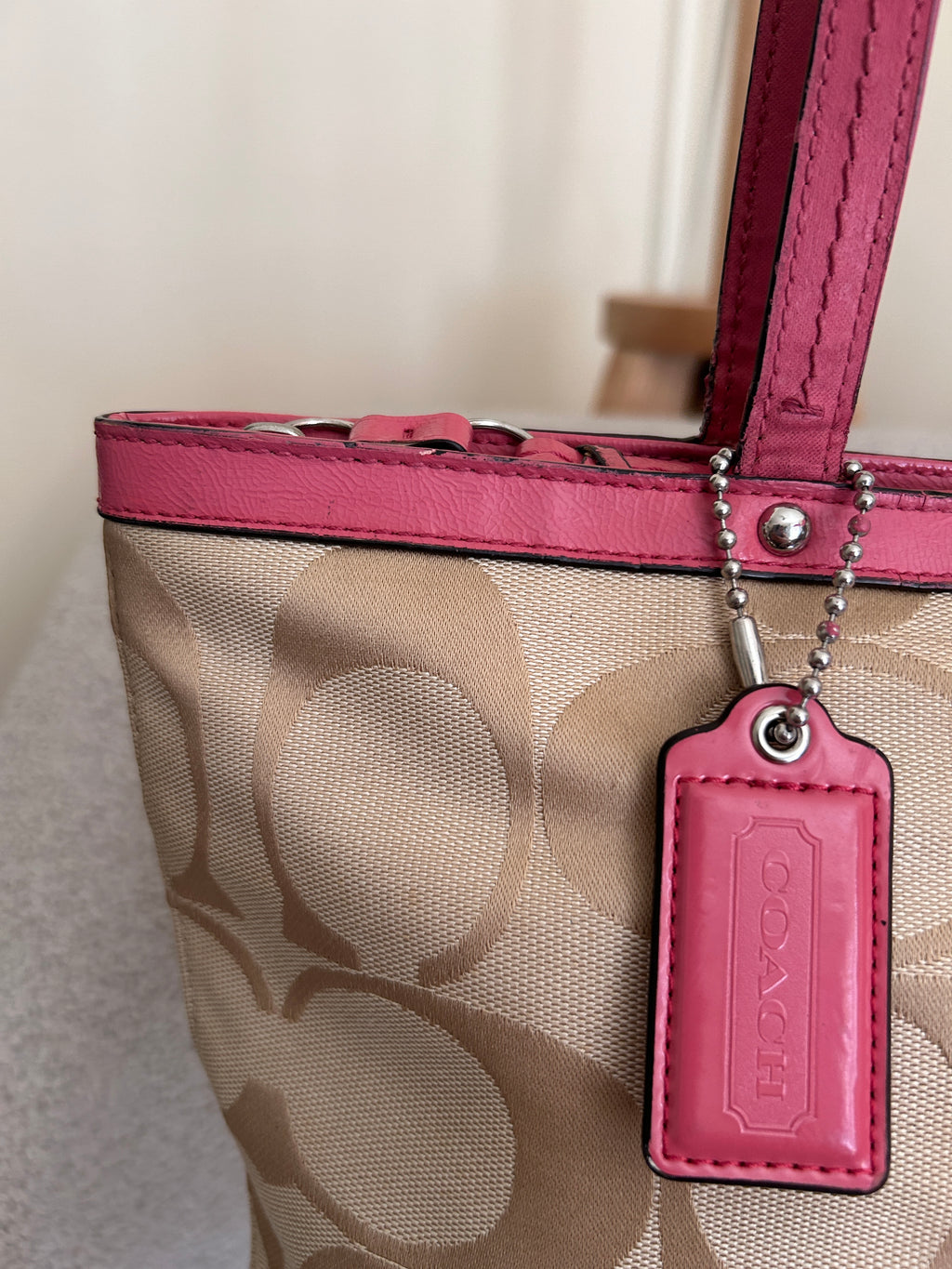 Vintage Coach pink stripe mini tote bag