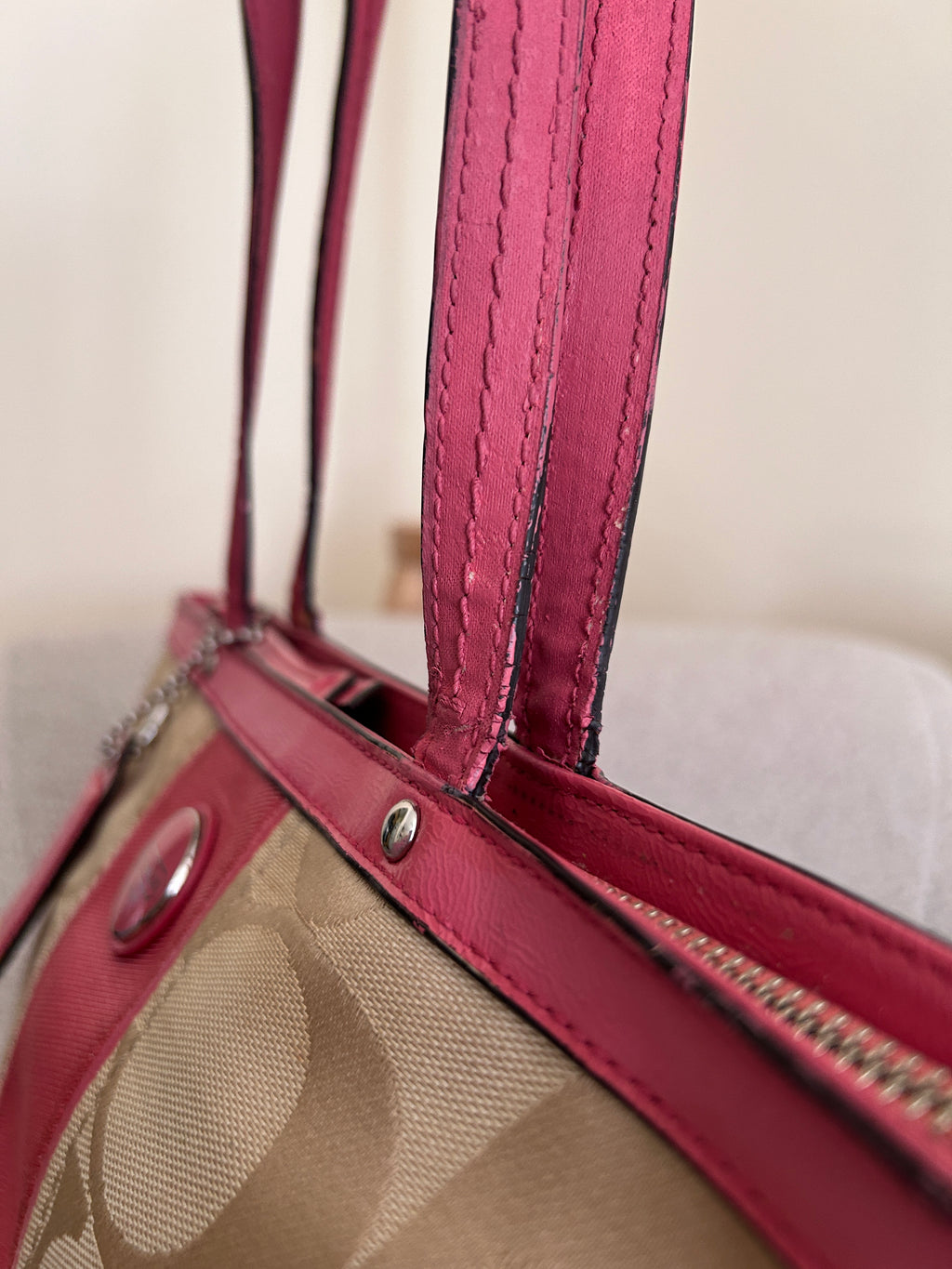 Vintage Coach pink stripe mini tote bag