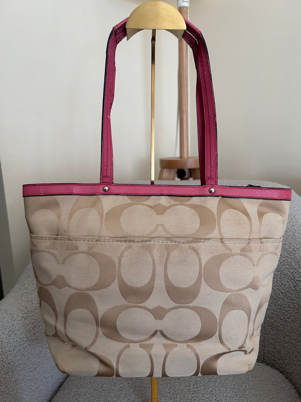 Vintage Coach pink stripe mini tote bag