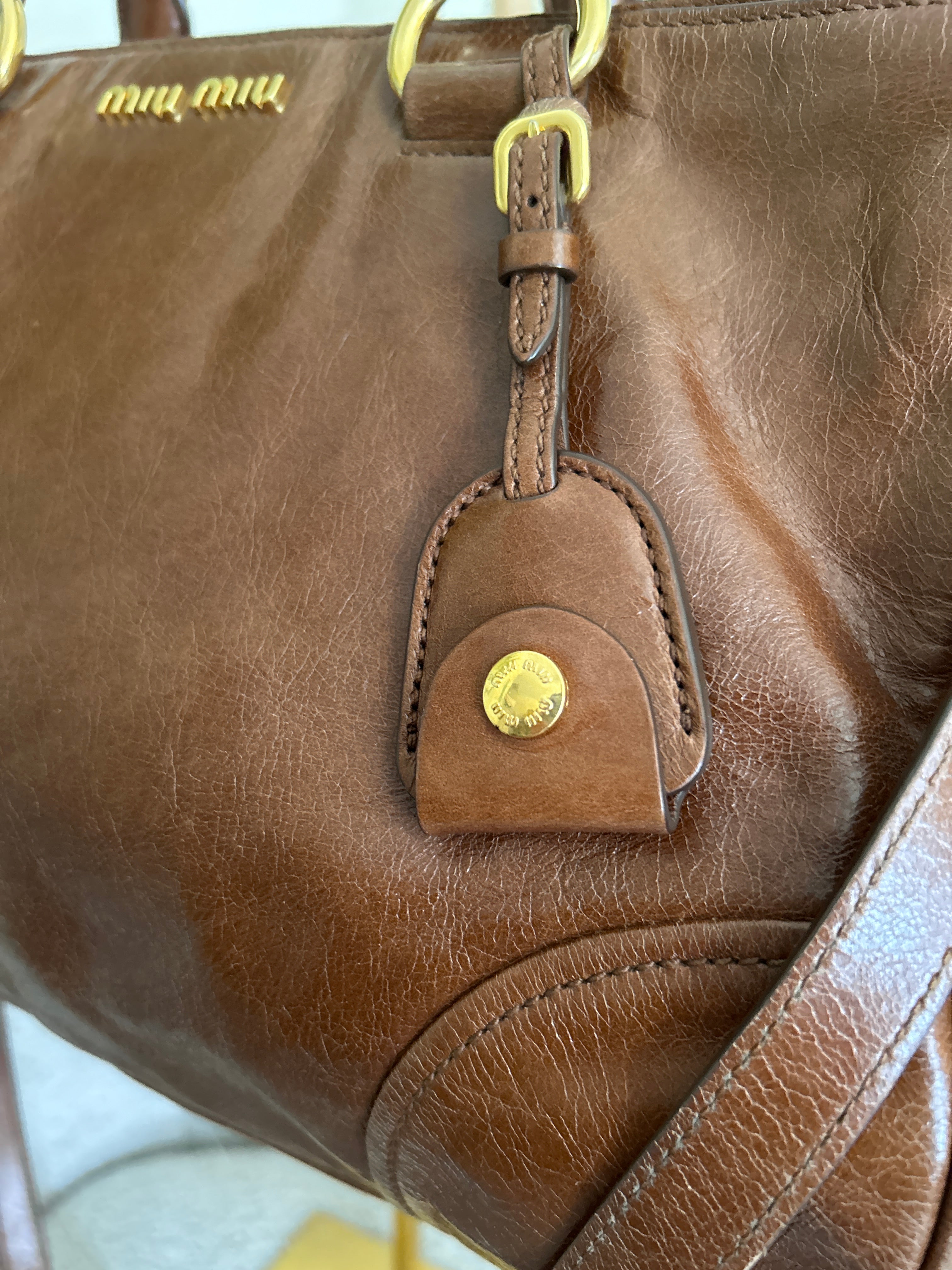 Vintage Miu Miu Vitello shine tan leather handbag