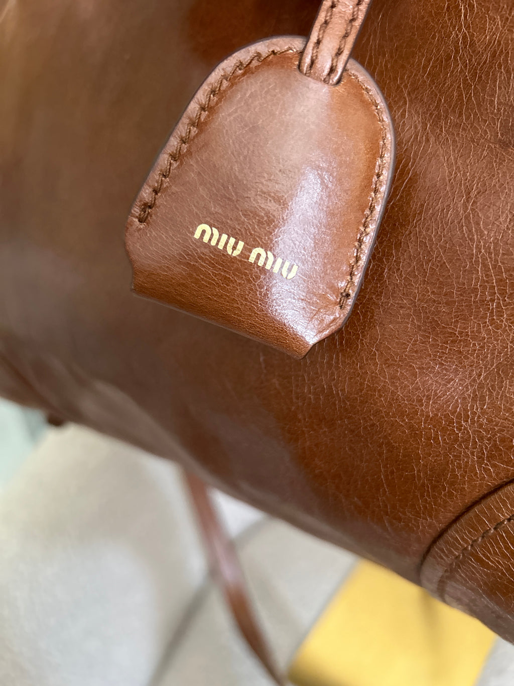 Vintage Miu Miu Vitello shine tan leather handbag