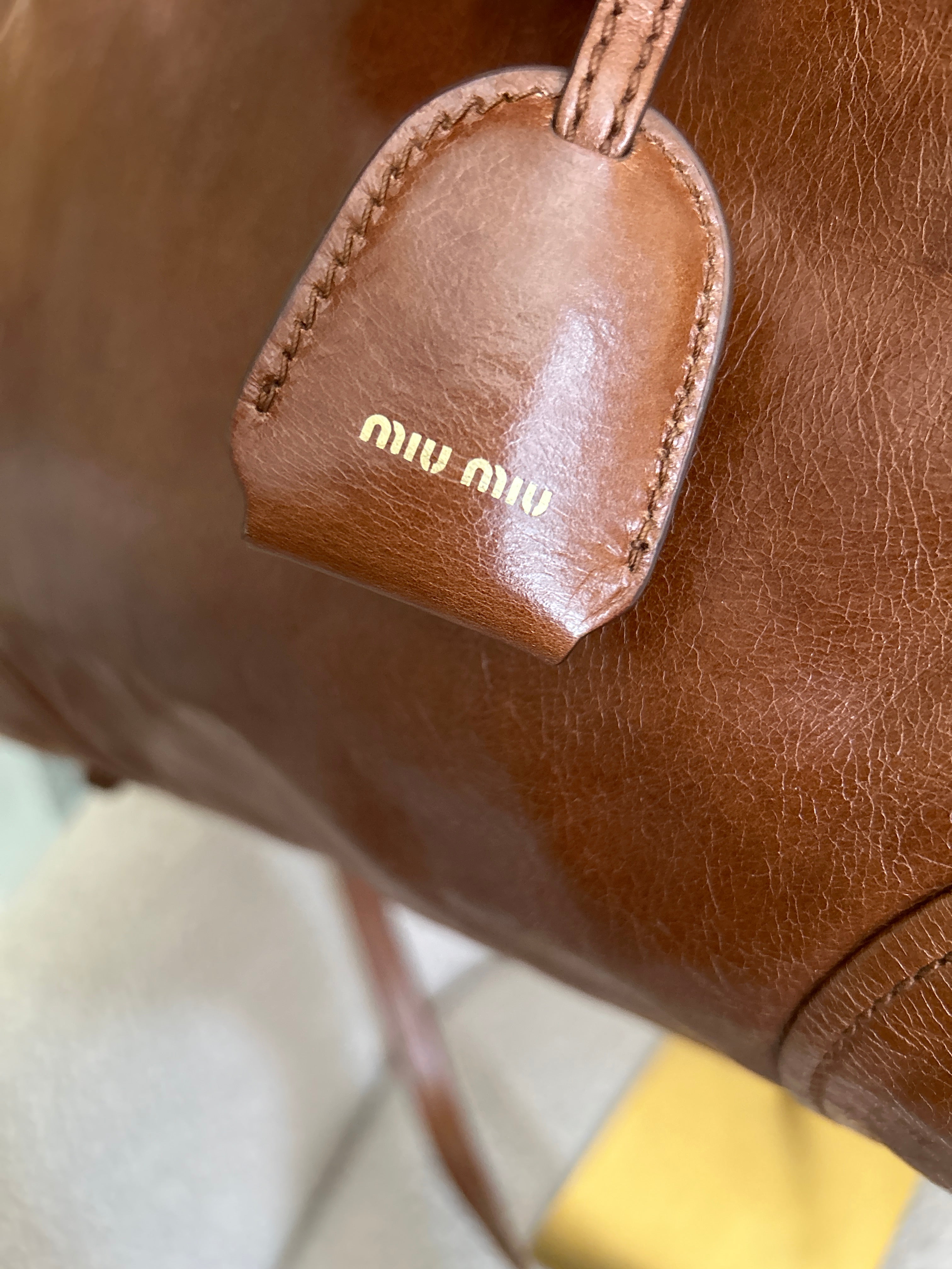 Vintage Miu Miu Vitello shine tan leather handbag