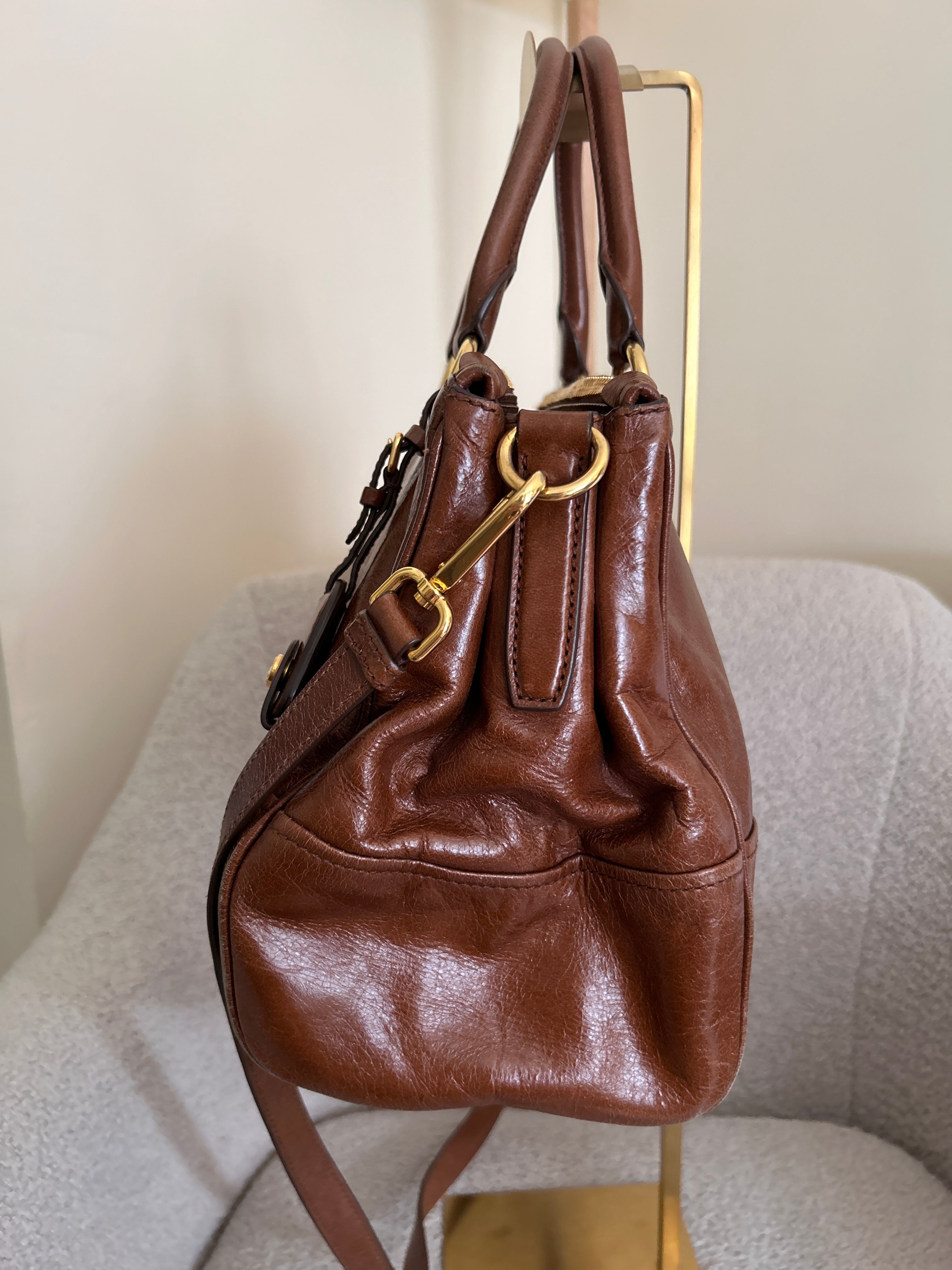 Vintage Miu Miu Vitello shine tan leather handbag