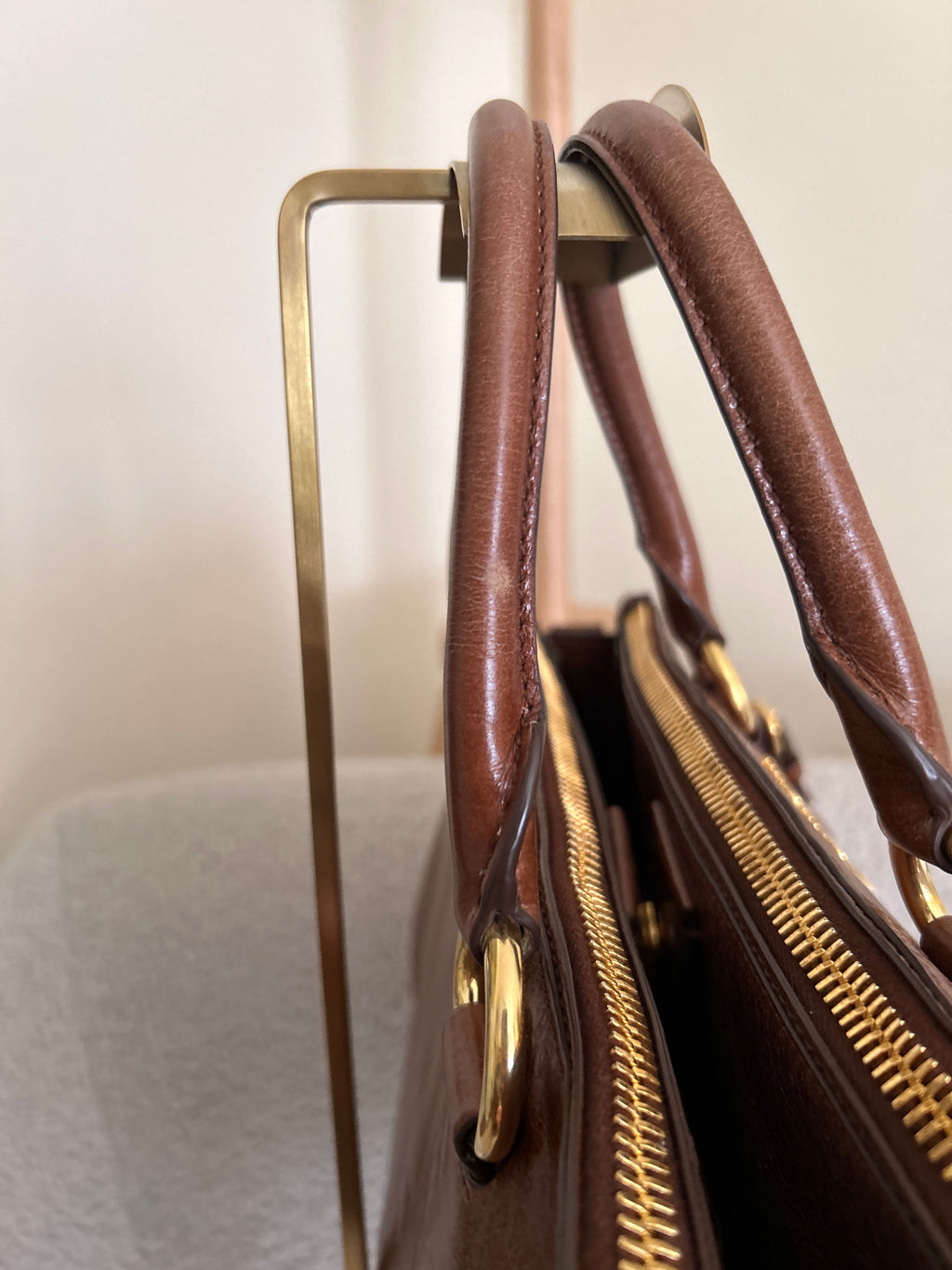 Vintage Miu Miu Vitello shine tan leather handbag