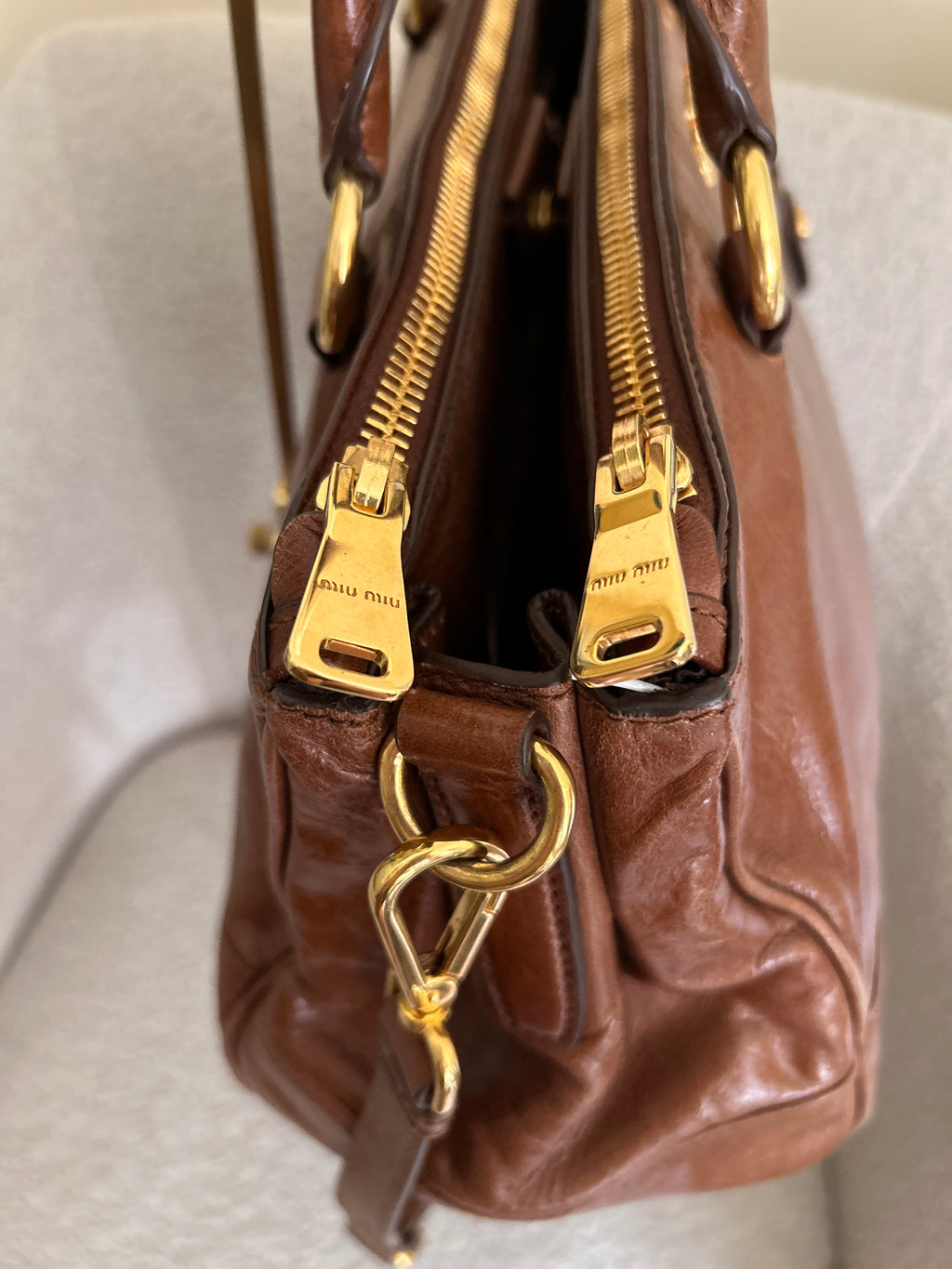Vintage Miu Miu Vitello shine tan leather handbag