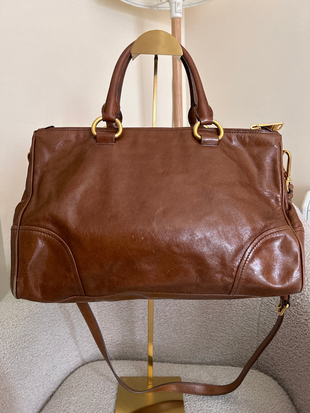 Vintage Miu Miu Vitello shine tan leather handbag